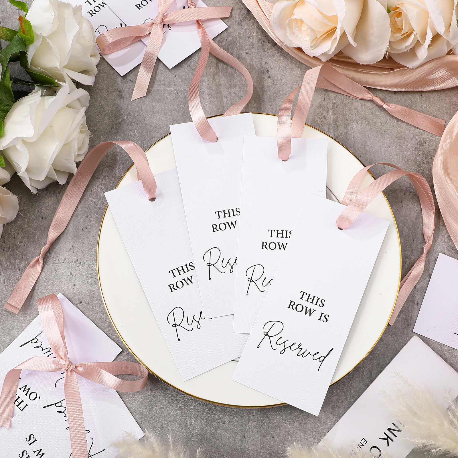 Clabby 12 Pack Reserved Chairs Signs with Ribbon for Wedding Reception Party Restaurant This Row Is Reserved Signs Hanging Signs