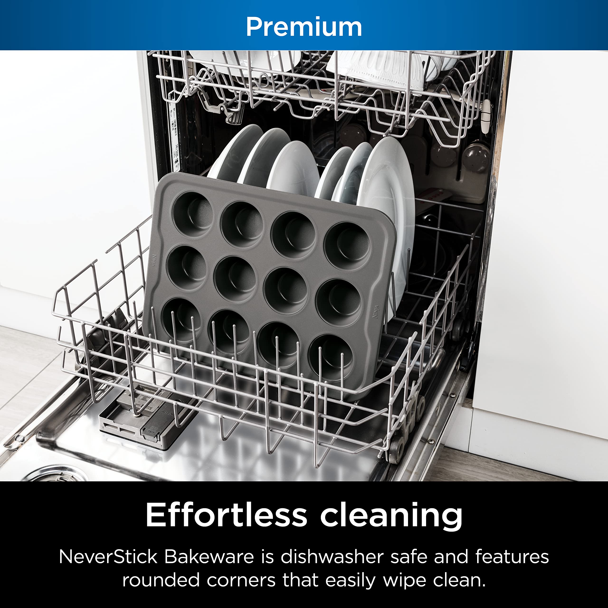 Ninja B30212 Foodi Neverstick Premium 12 Cup Muffin Pan, Nonstick, Oven Safe Up To 500F, Dishwasher Safe, Grey