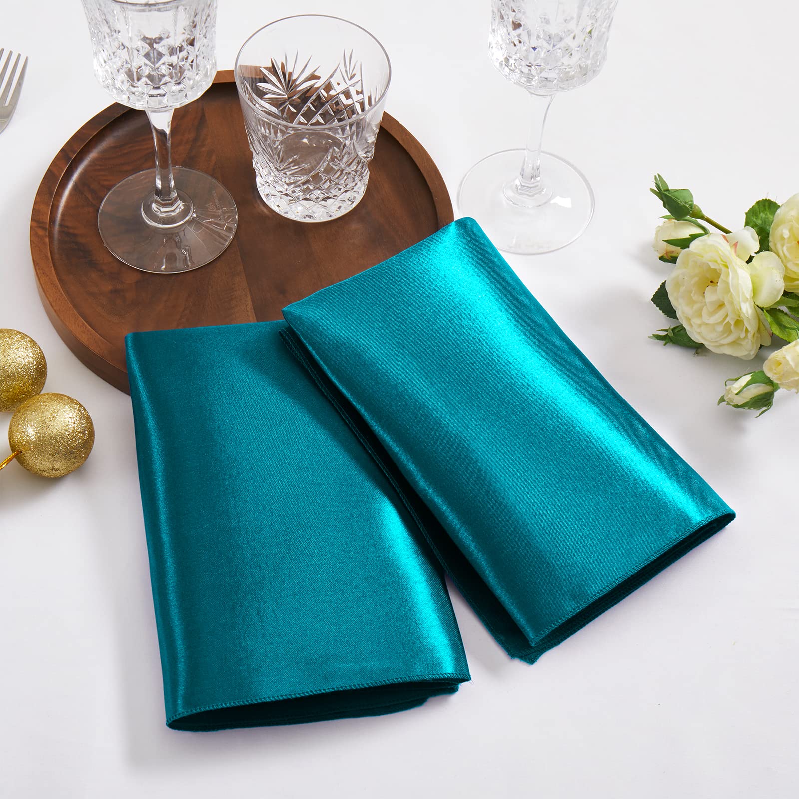 Aormenzy 60 Pack Turquoise Satin Napkins 17 X 17 Silky Napkins, Party Cloth Napkins Square Satin Napkins, Dining Table Napkins S