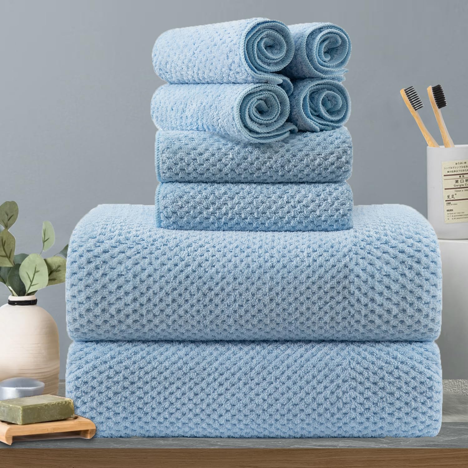 Hailea Extra Large Bath Towels Set 35X70 Inches - Blue Luxury 600 Gsm Oversized Bath Sheet Towel,Ultra Soft Microfiber - Quick D
