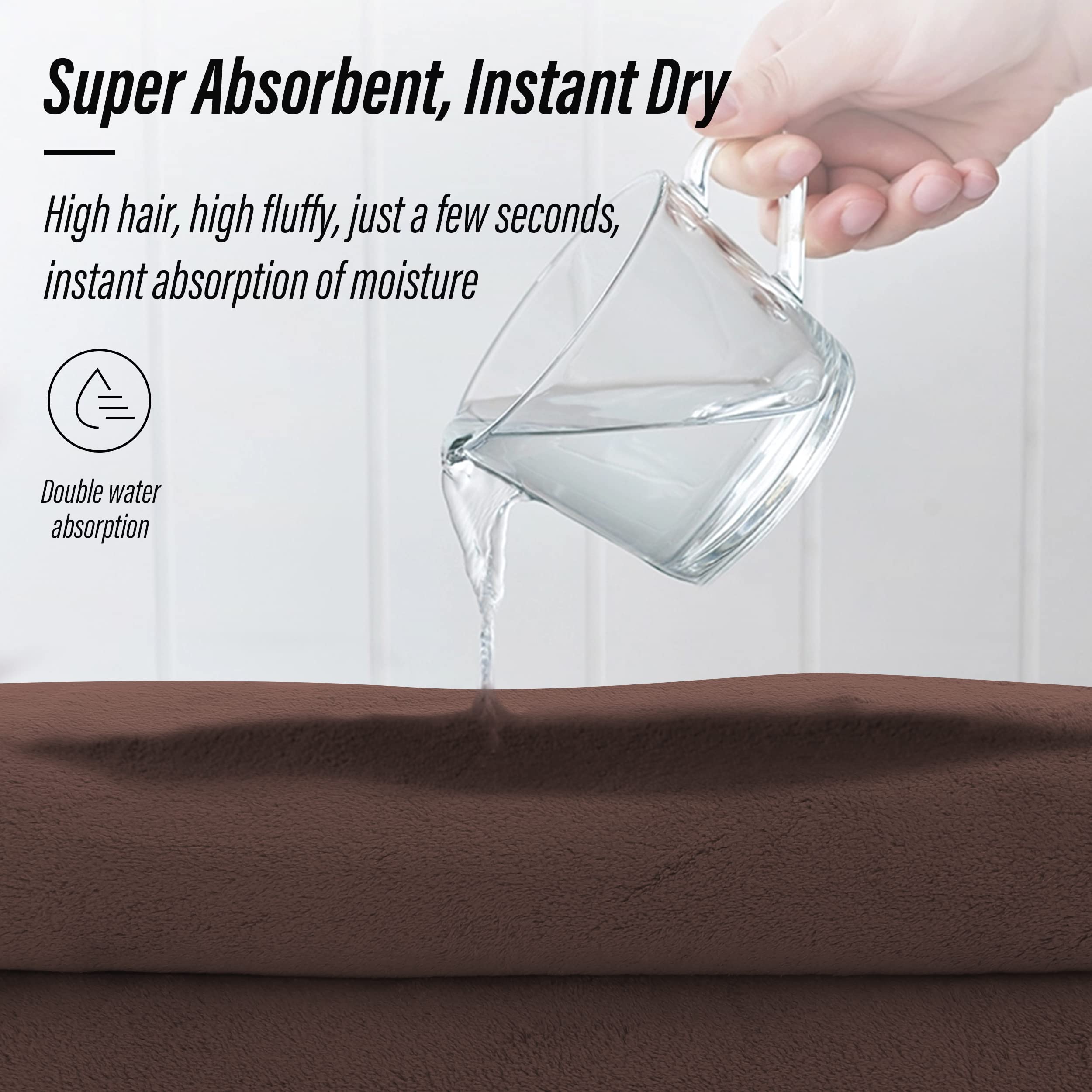 Moonqueen Ultra Soft Microfiber Coral Velvet Towel Set - Quick Drying, 2 Bath Towels, 2 Hand Towels, 2 Washcloths - Wood Brown,