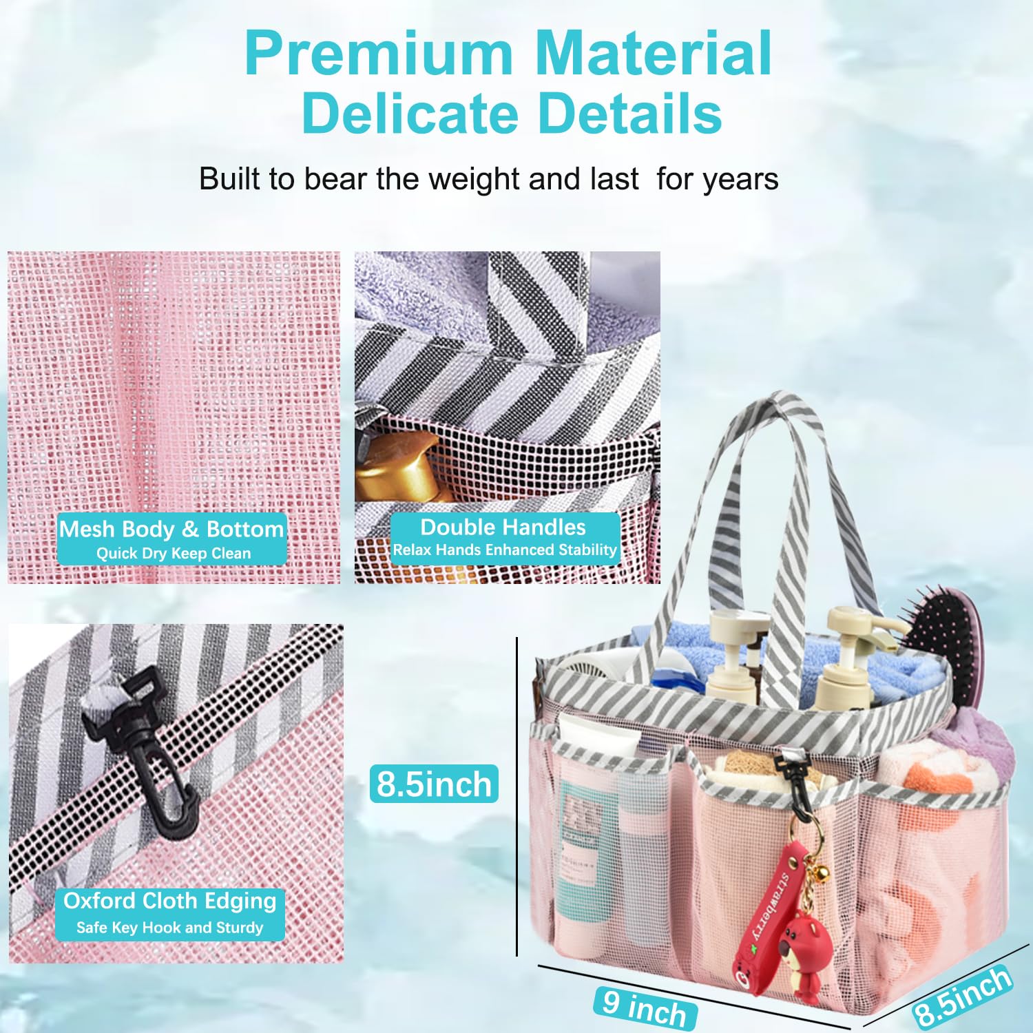 Haundry Mesh Shower Caddy Portable for College Dorm Room Essentials  Shower Caddy Tote with 8 Pockets Large Capacity  Shower Bag for Beach  Swimming  Gym  Pink
