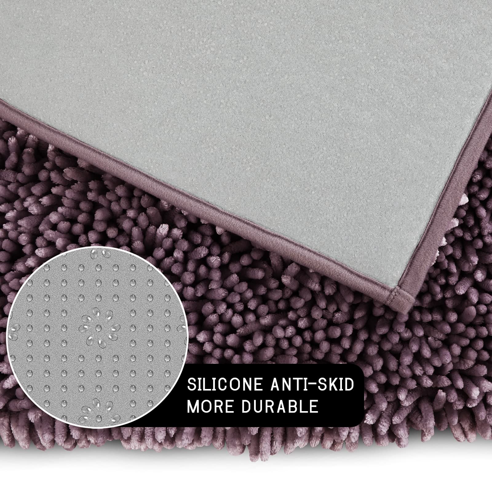 Yimobra Bathroom Rugs Sets 2 Piece  Shaggy Thick Non Slip Bath Rugs for Bathroom Floor Contour  Ultra Absorbent Plush Bath Mat for Shower  Machine Wash  31.5 x 19.8 + 24 x 17 Inches  Dark Purple