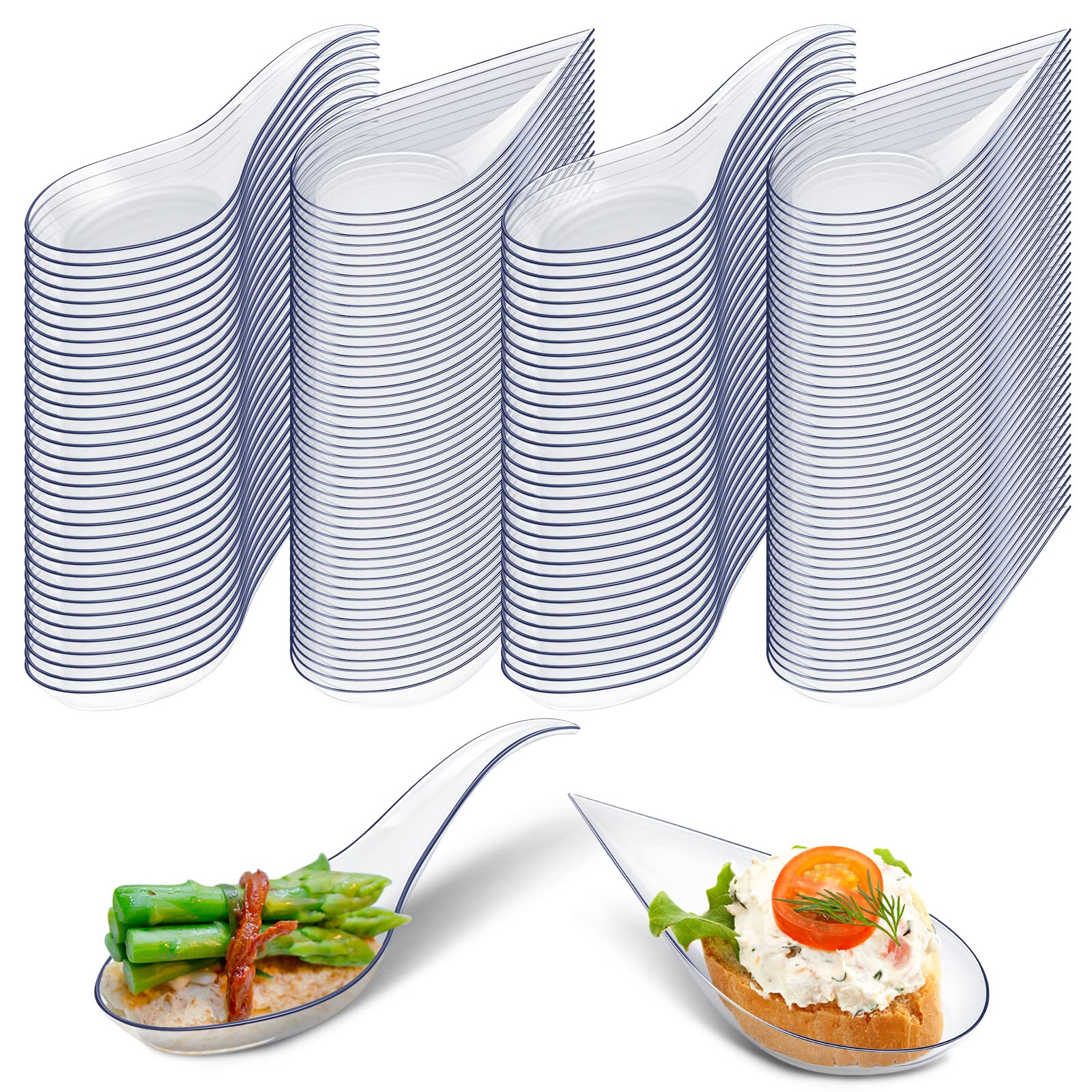 Tessco 400 Pcs 4'' Mini Plastic Appetizer Spoons Plates Disposable Dessert Spoons Tear Drop Tasting Spoons Plastic Asian Soup Sp