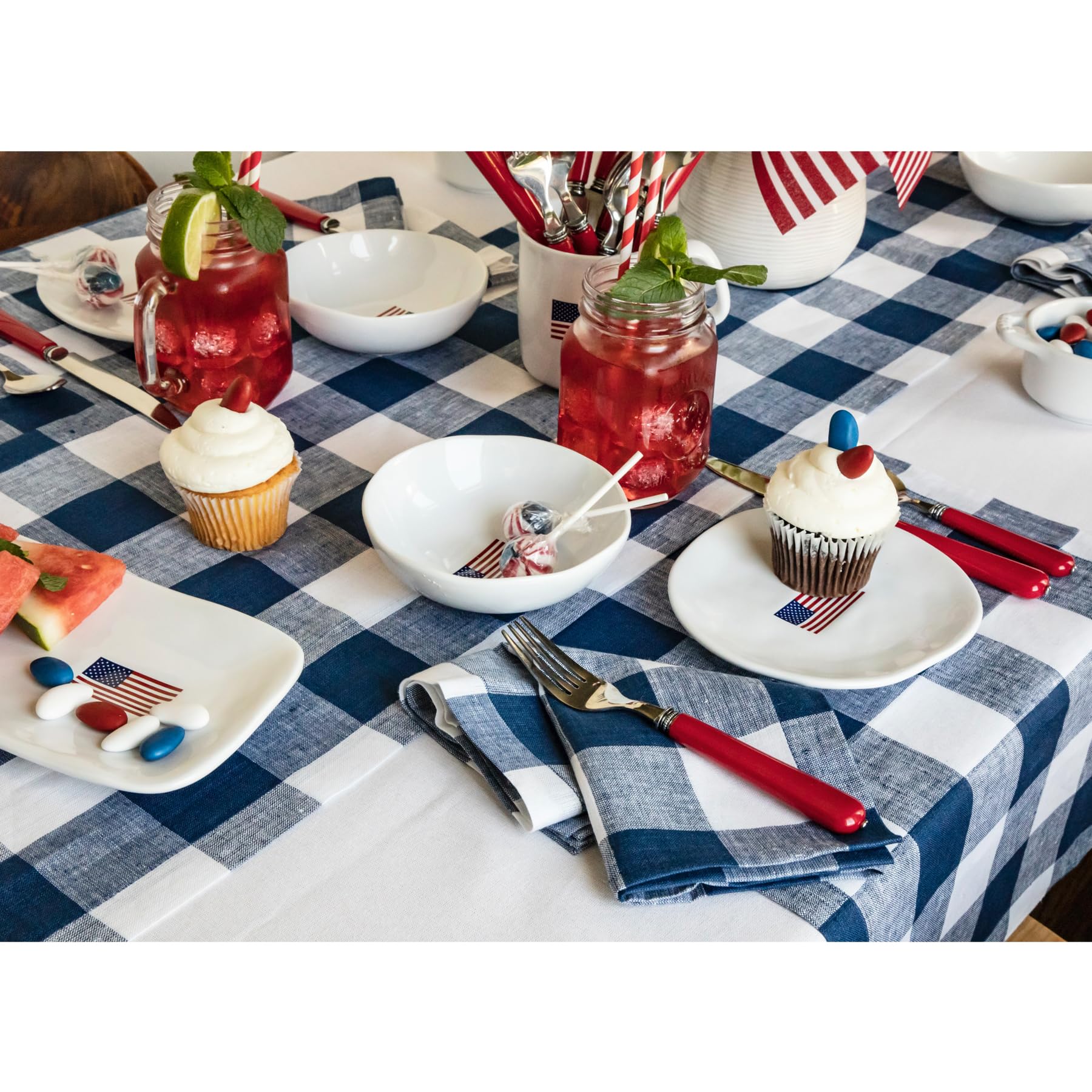 Solino Home Buffalo Check Linen Table Runner 60 Inch - 100% Pure Linen Blue And White Plaid Table Runner 14 X 60 Inch Ideal For