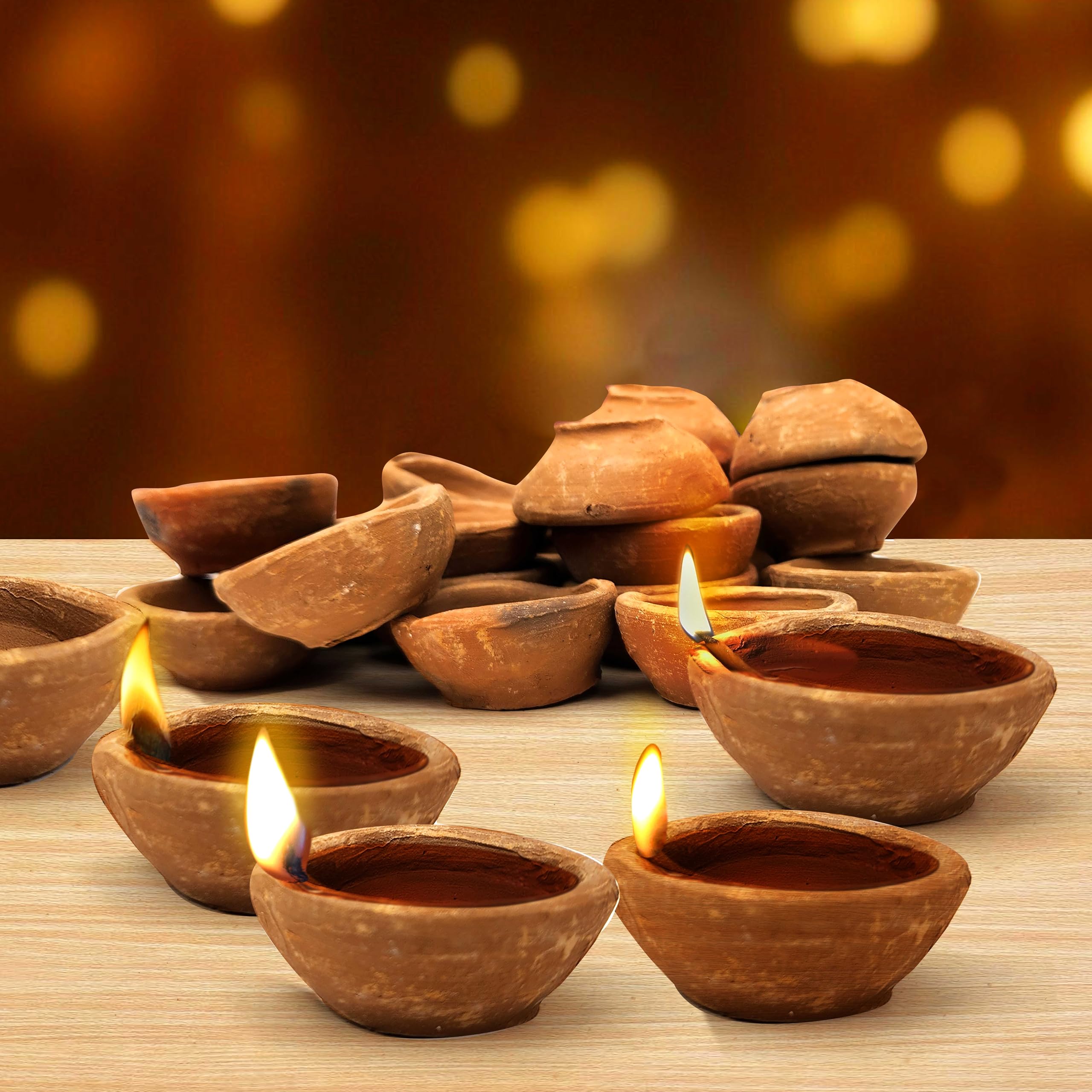 Pure Source India Natural Clay Traditional Diwali Ke Diye | Earthen Clay Diya | Mitti Ka Diva | Diyas For Pooja (Set Of 21 Piece
