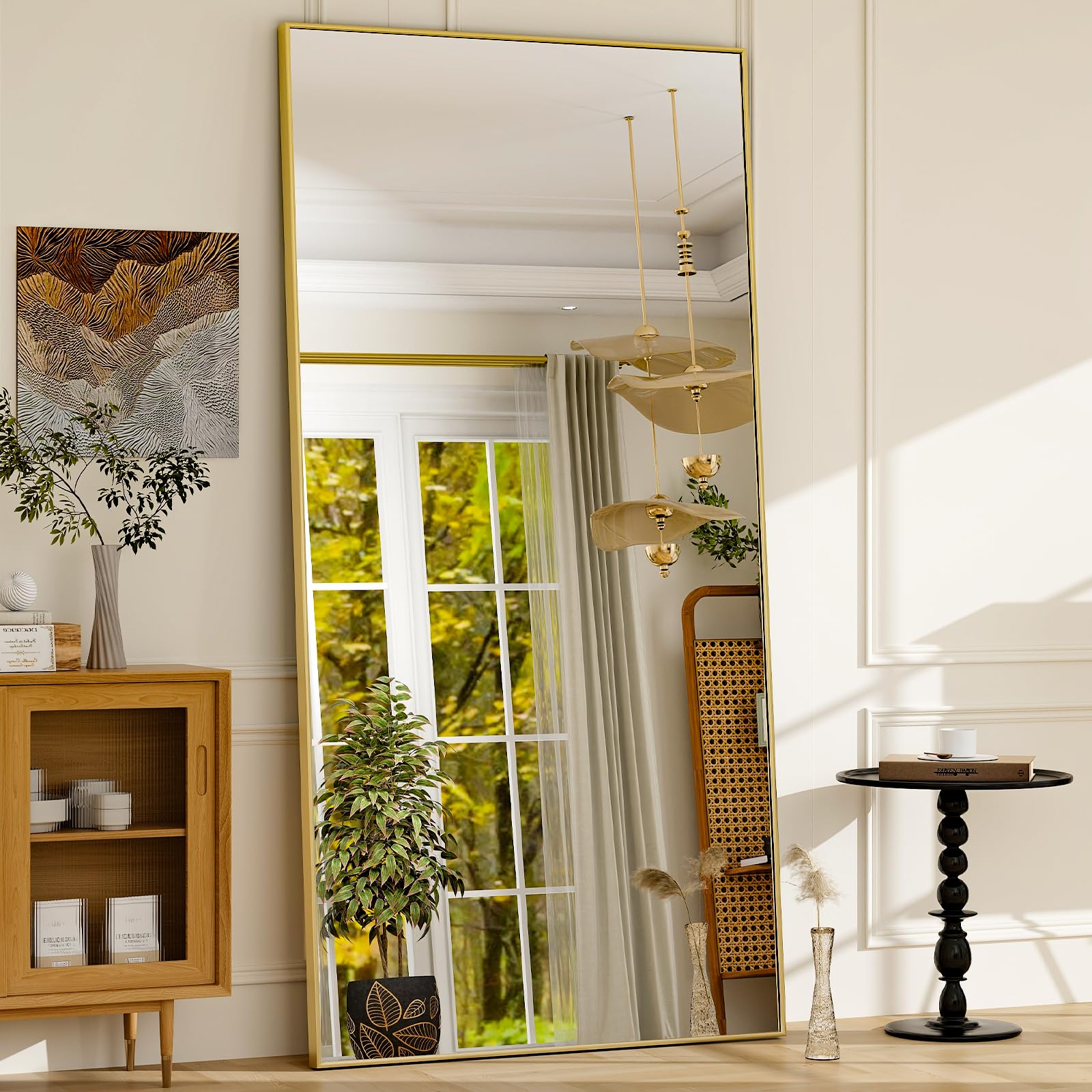GLSLAND 76x34 Full Length Mirror Extra Large Hanging or Leaning Rectangle Mirror Aluminum Alloy Thin Frame Bedroom Floor Dressin