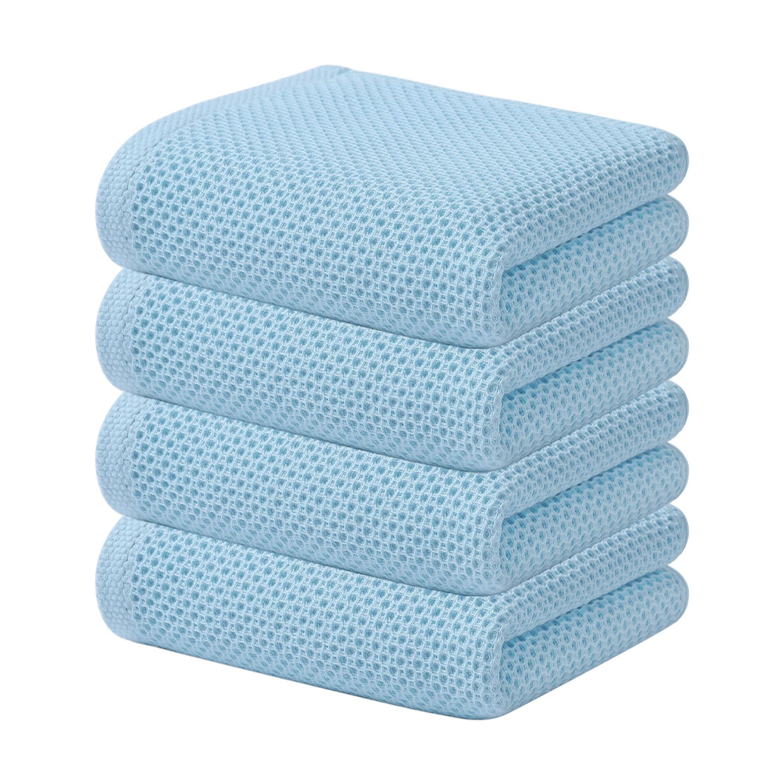 Kitinjoy 100% Cotton Waffle Weave Kitchen Towels (13 X 28 Inches, Sky Blue), 4-Pack Super Soft and Absorbent Dish Towels for Dry