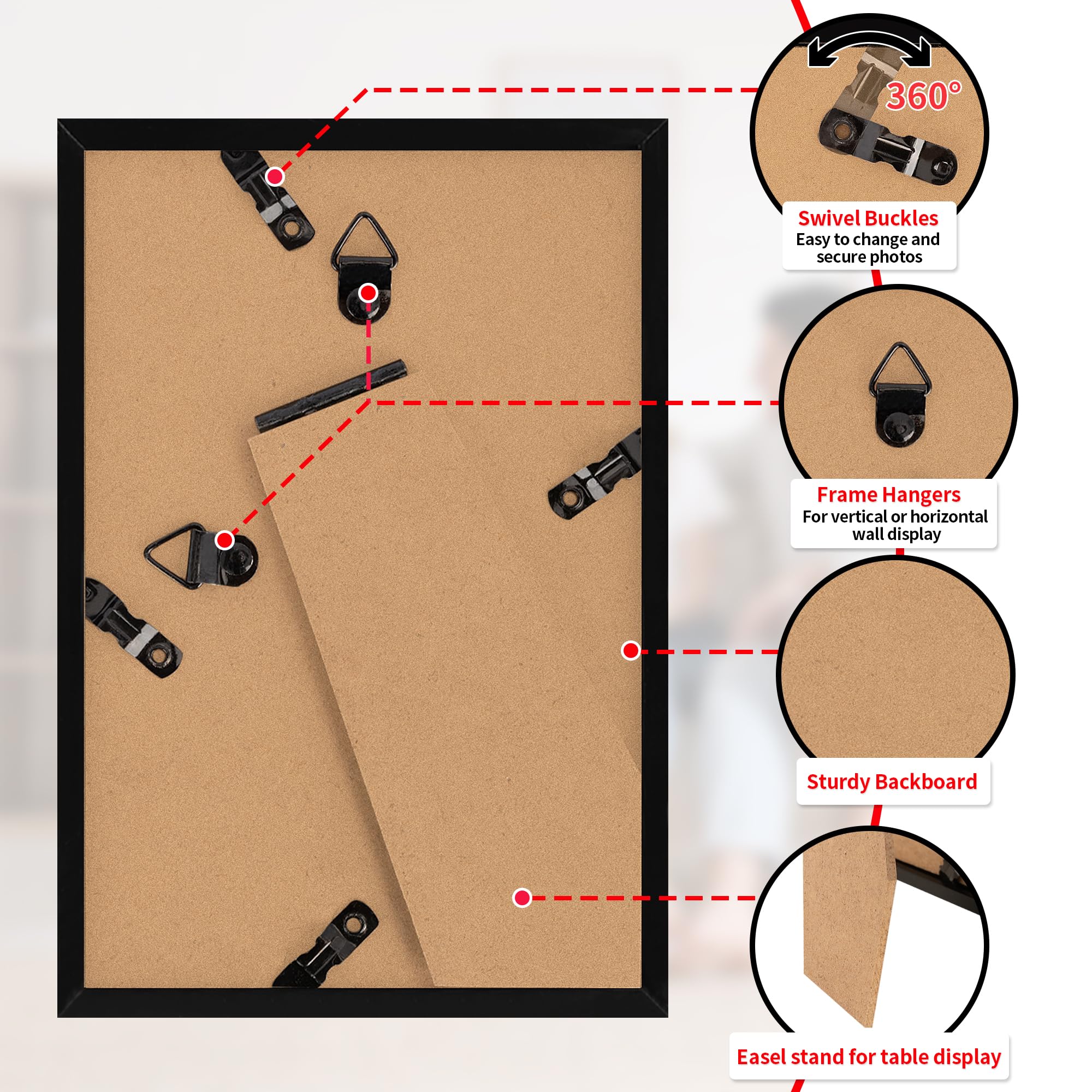 HOMERHYME 4x6 Picture Frame Set 8 Pack, 4 by 6 Black Photo Frame for Wall or Tabletop Display, Lightweight Poster Frame with Ple