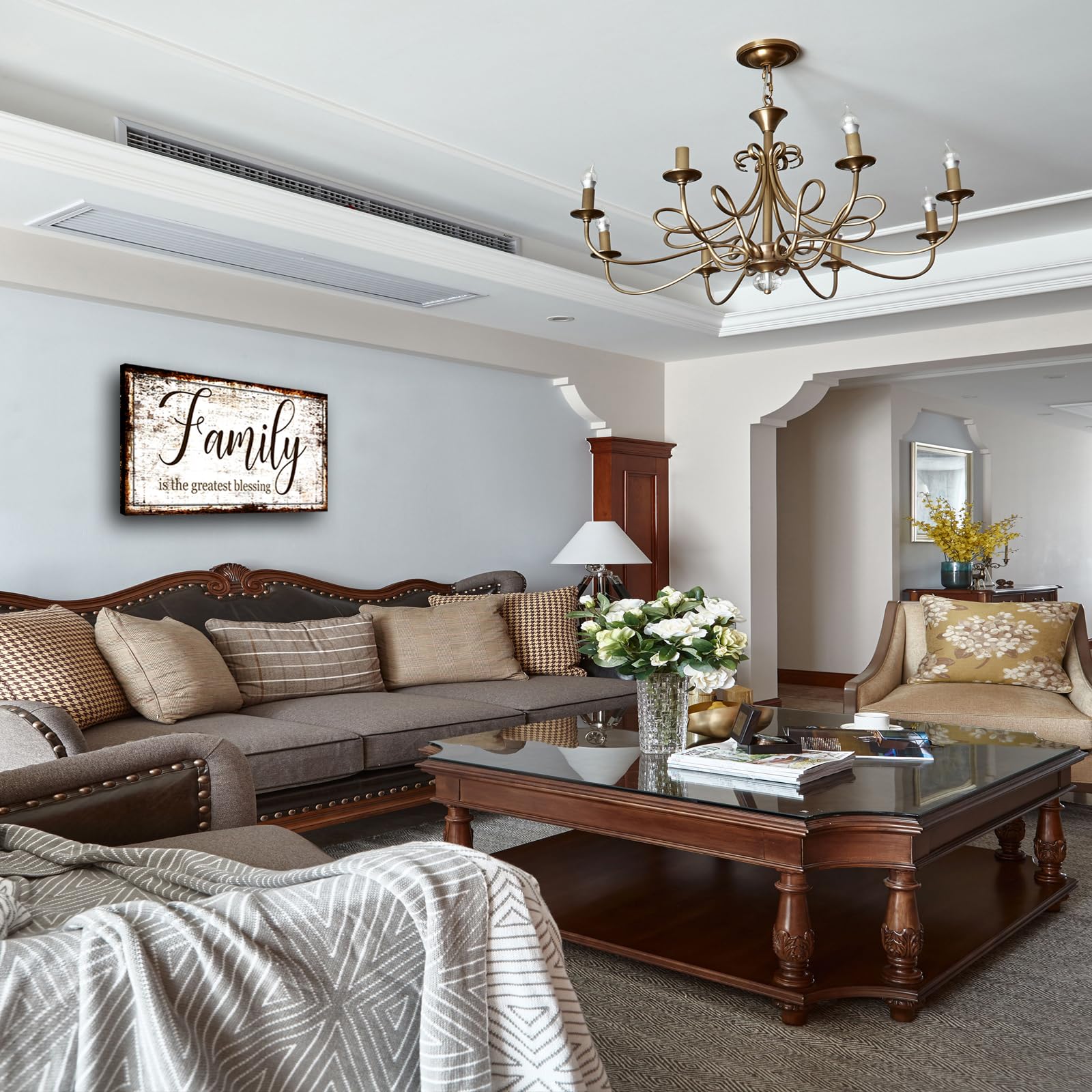 Family Quotes Wall Art For Living Room-Family Is The Greatest Blessing Painting-Family Sign Wall Decor-Rustic Picture Canvas Pri