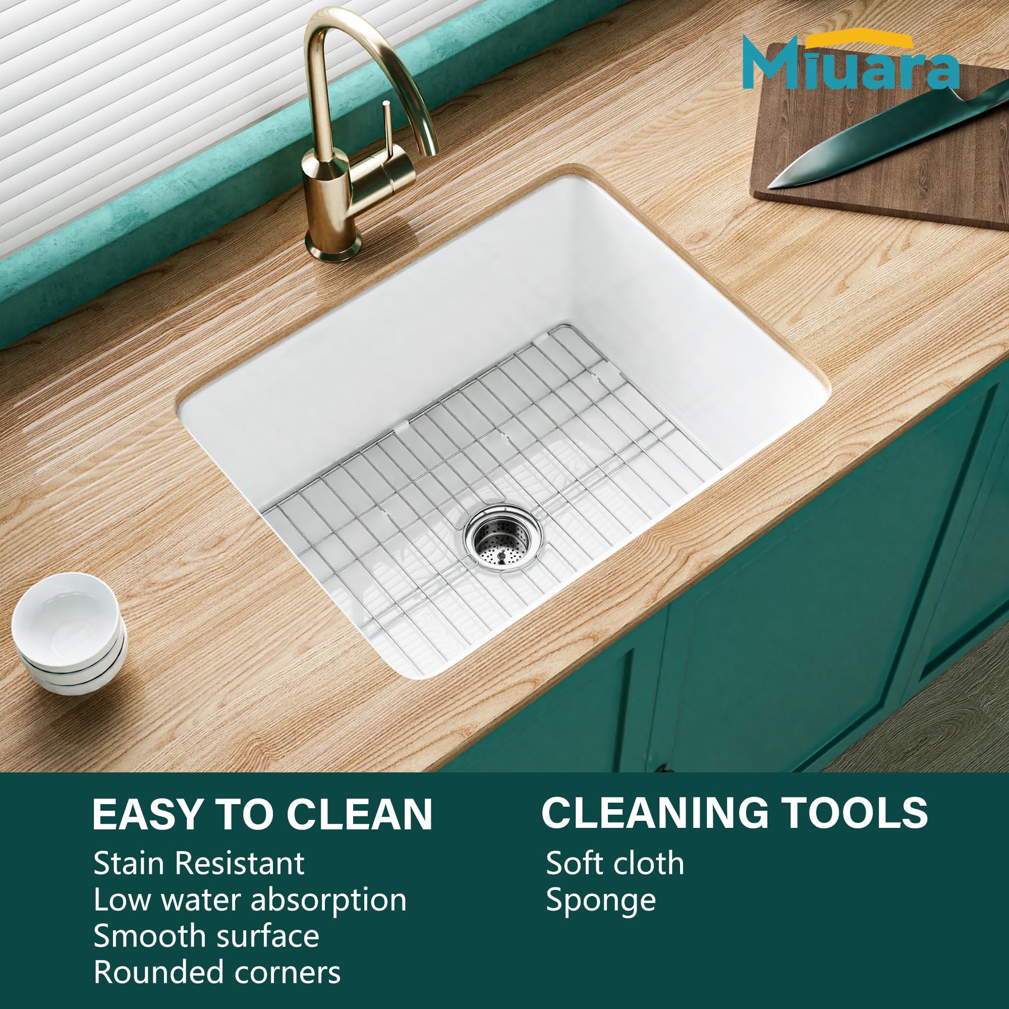 Miuara White Undermount Kitchen Sink 24 Inch - Laundry Sink Drop In 24''X19'', 10'' Deep Small Bar Sink Dual Mount, Single Bowl