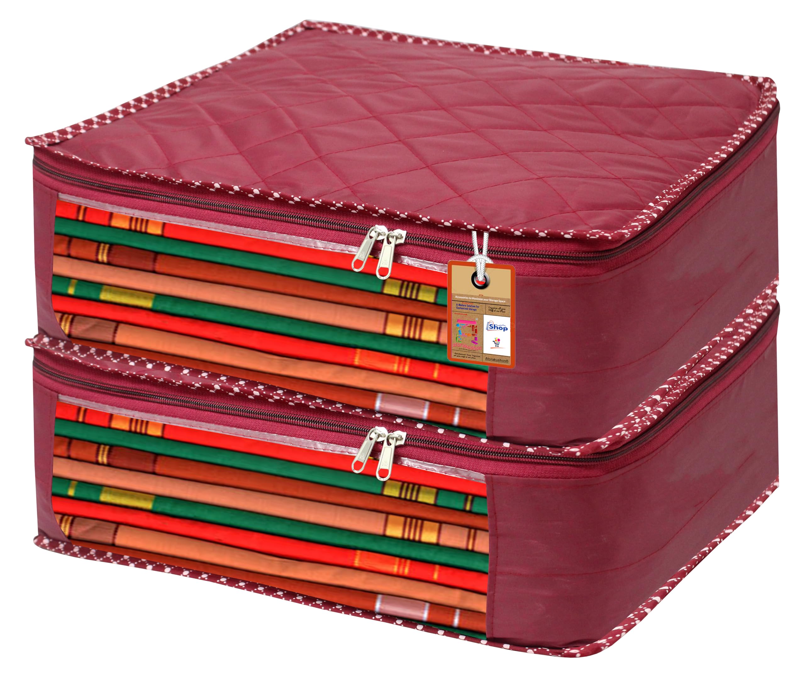 Atorakushon Maroon 2 Piece Saree Cover Blouse Cover Wedding Gift Traveling Bag Wardrobe Organizer Dress Protection Cover