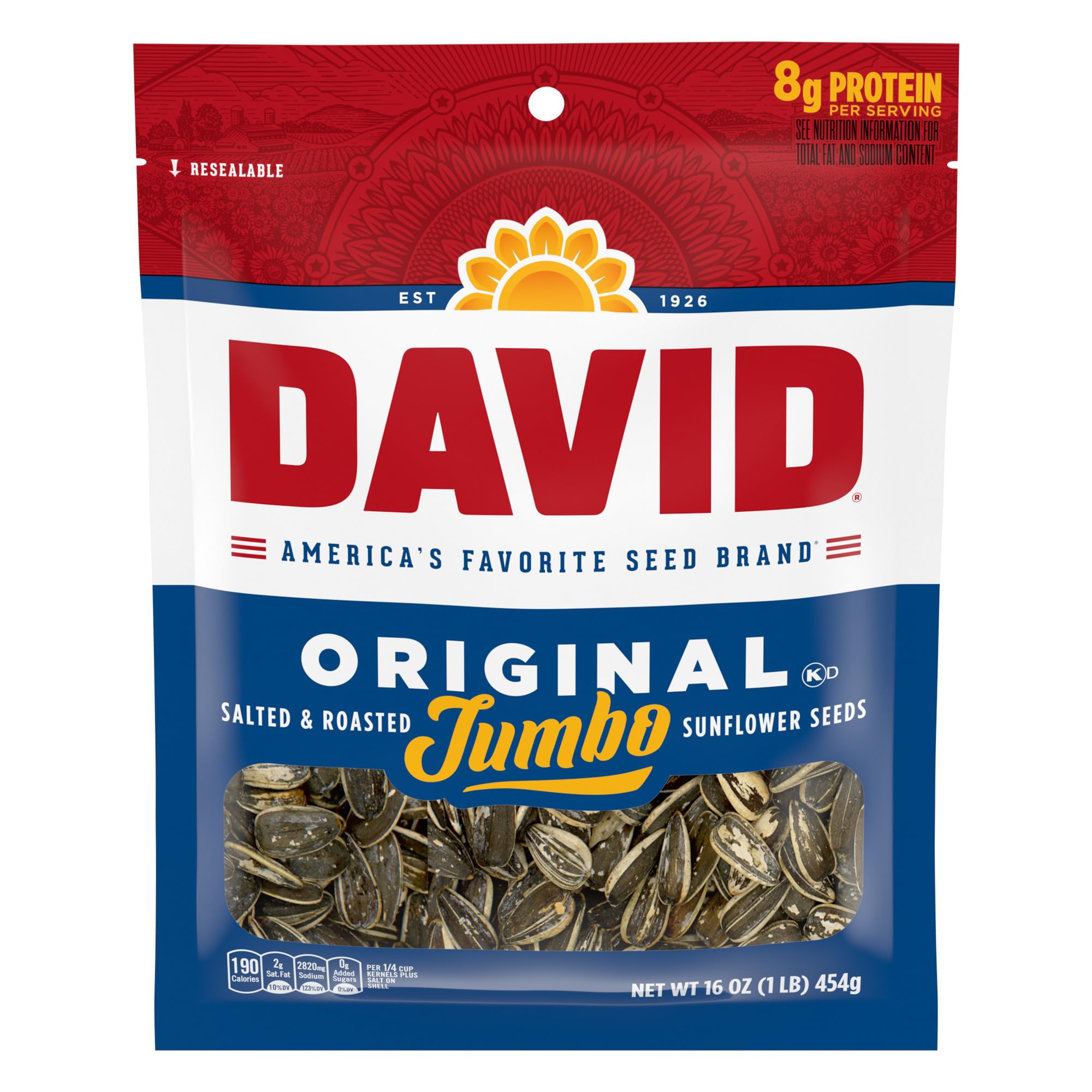 David Roasted And Salted Original Jumbo Sunflower Seeds, 16 Oz