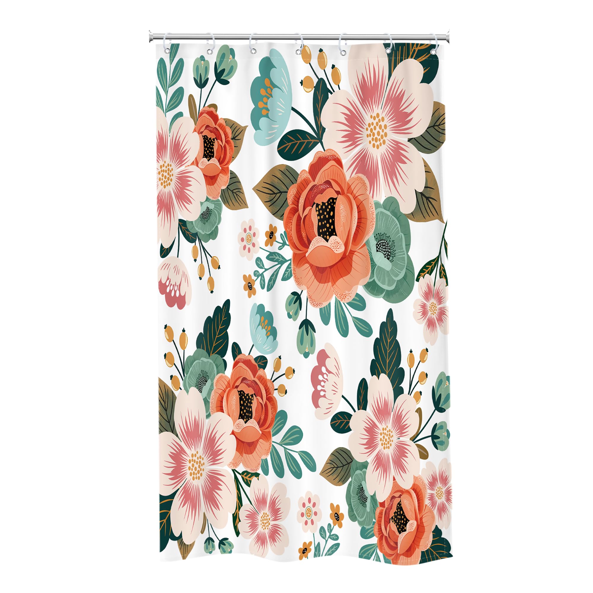 Riyidecor Small Stall Shower Curtain 36Wx72H Inch Half Narrow RV Spring Floral Flower Bathtub Decor Walkin Leaves Green Bathroom Decor Fabric Panel Polyester Waterproof 7 Pack Plastic Hooks WW-YHX9