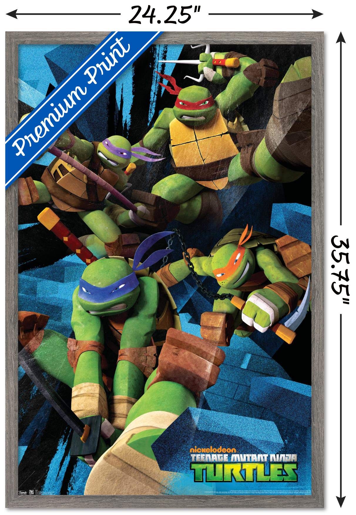 Trends International Nickelodeon Teenage Mutant Ninja Turtles - Attack Wall Poster, 22.375'' X 34'', Barnwood Framed Version