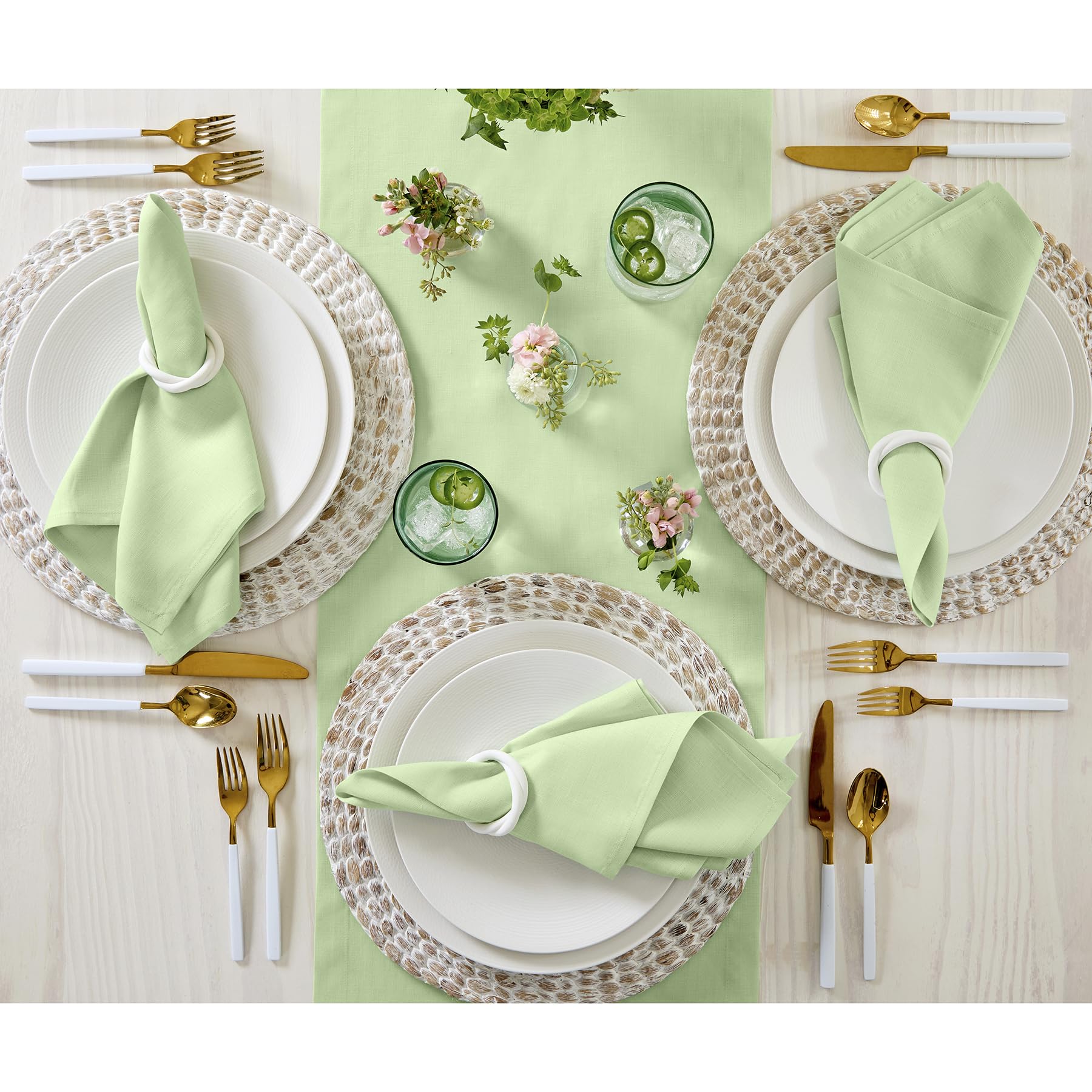 Solino Home Linen Dinner Napkins 20 X 20 Inch - 100% Pure Linen Pastel Green Cloth Napkins Set Of 4 For Spring, Easter - Fete, H