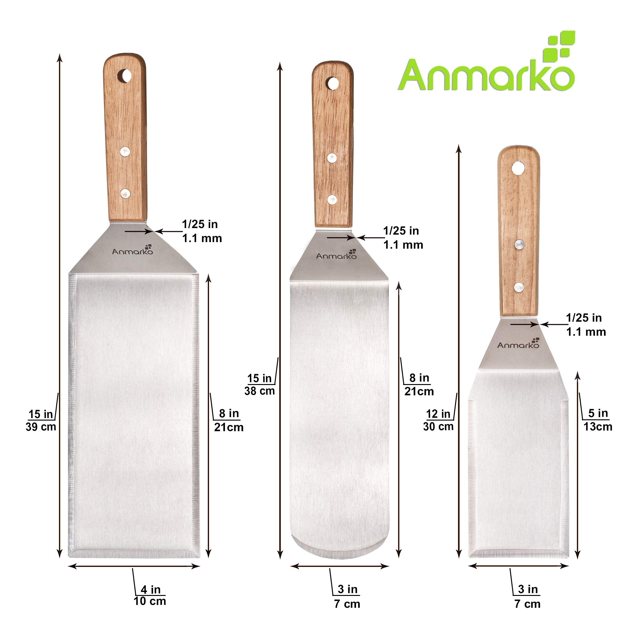 Stainless Steel Metal Spatula Set - Teppaniyaki Spatulas - Griddle Scraper Flat Spatula Pancake Flipper Hamburger Turner - Metal Utensil great for BBQ Grill Flat Top Cast Iron Griddle Accessories