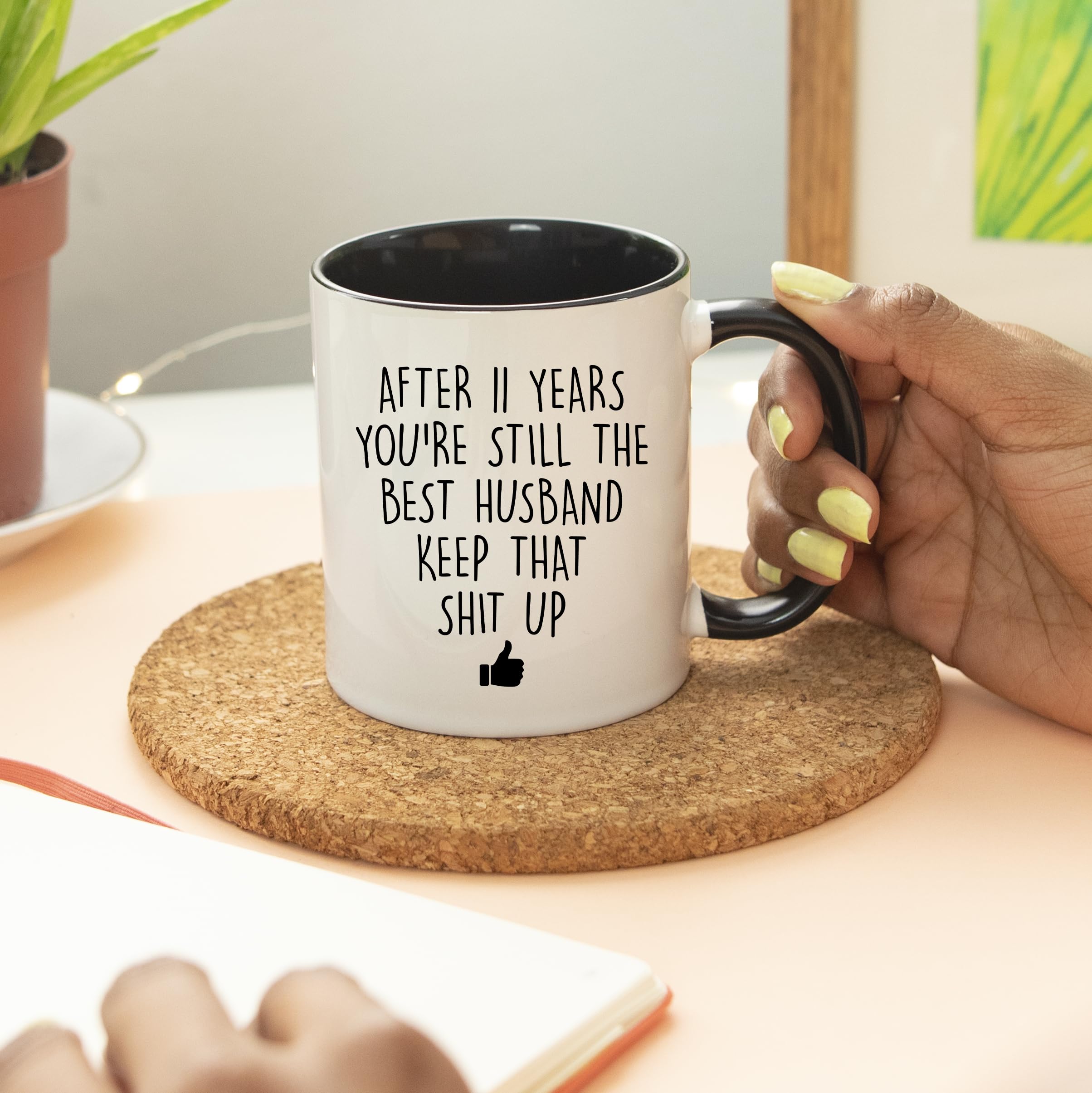 YouNique Designs 11 Year Anniversary Coffee Mug for Him, 11 Ounces, 11th Wedding Anniversary Cup For Husband, Eleven Years, Elev