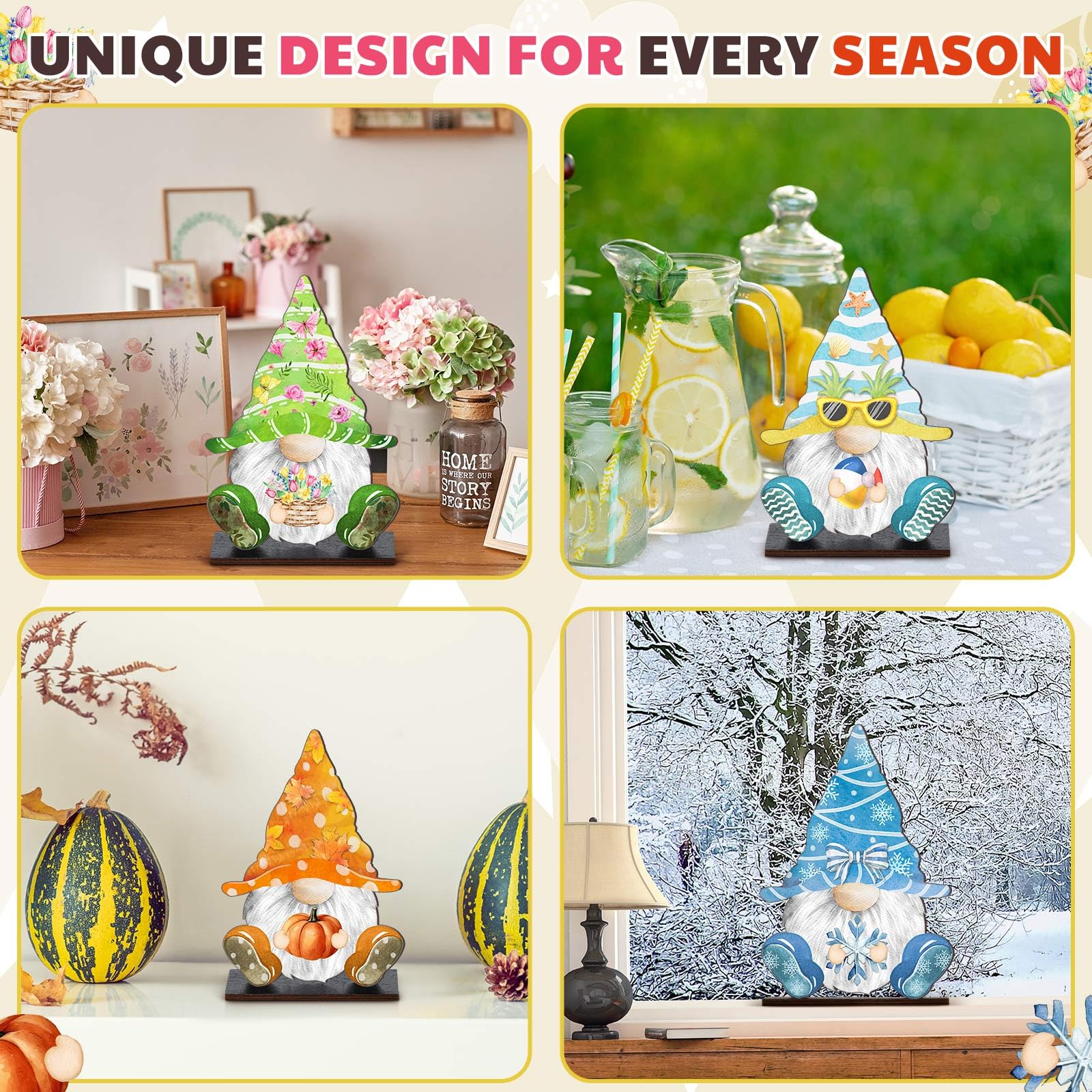Blulu 34 Pcs Christmas Interchangeable Wooden Gnome Decor DIY Holiday Christmas Seasonal Tiered Tray Decoration Gnomes with Magn