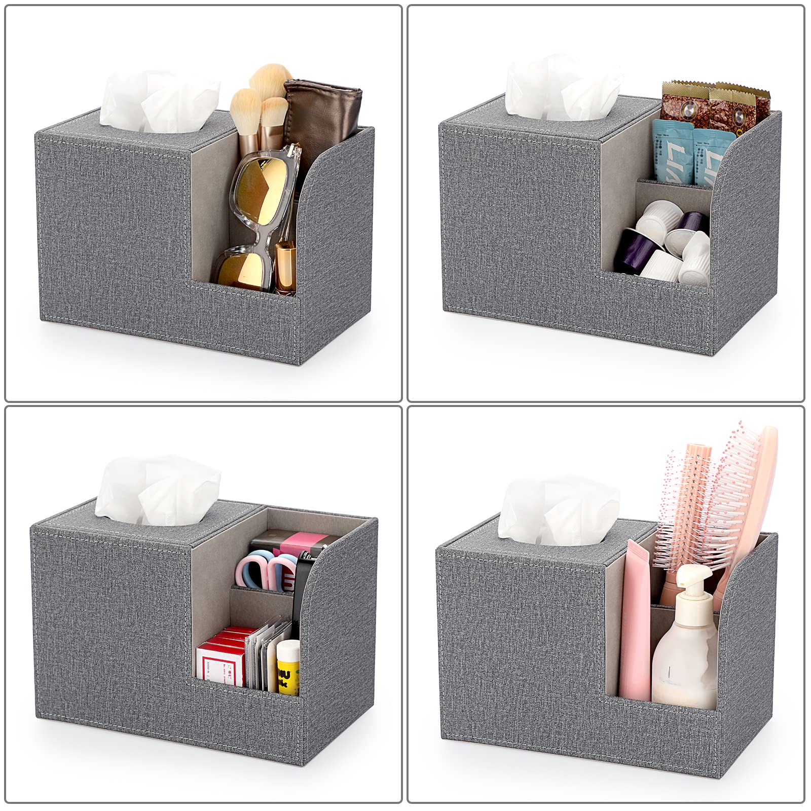 Sumnacon Square Linen Tissue Box Cover - Decorative Cube Tissue Box Holder With Side Organizer, Modern Tissue Box For Living Roo