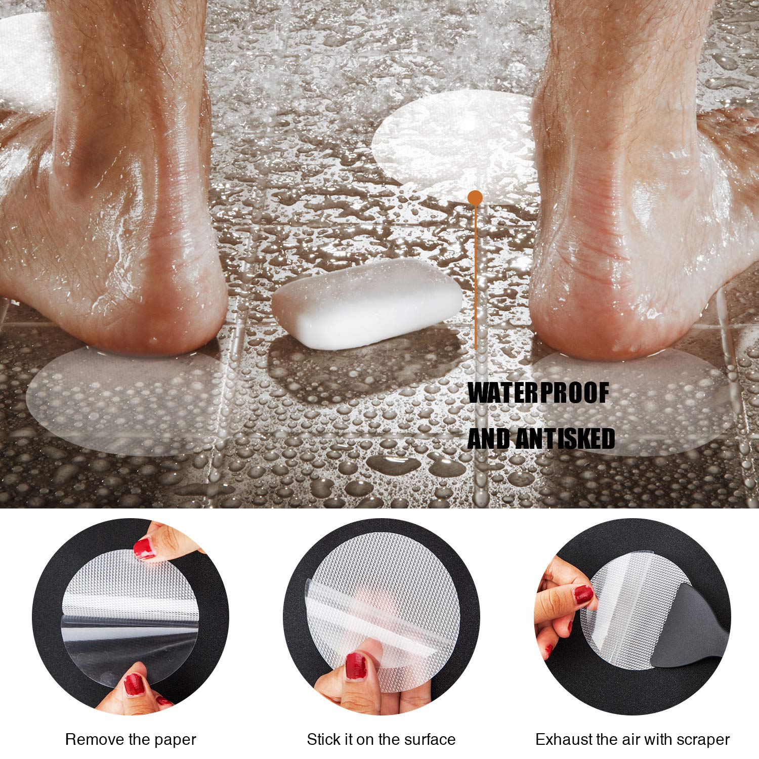 Secopad 36Pcs Non-Slip Bathtub Stickers, Safety Bathroom Tubs Showers Treads Adhesive Decals Scraper