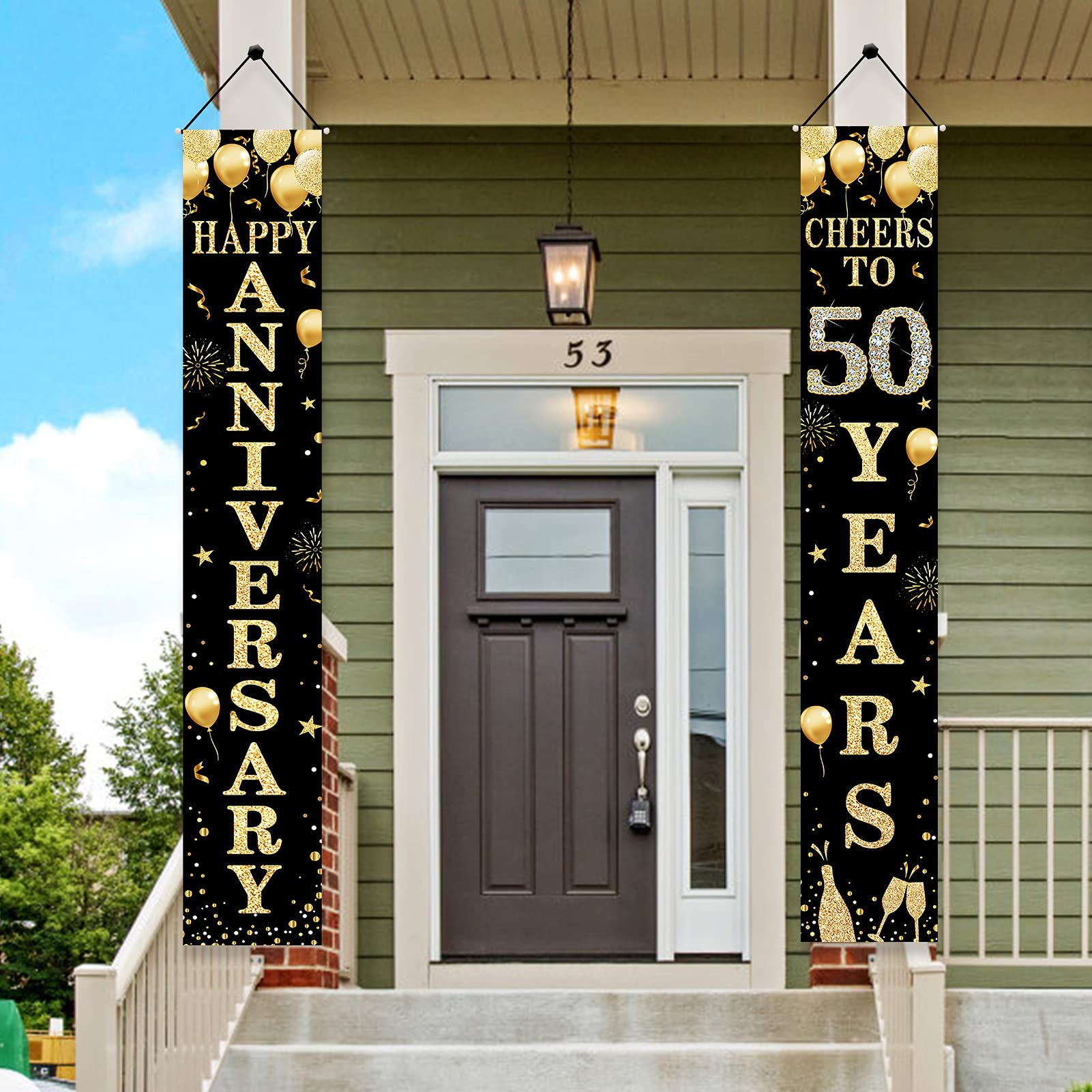 Happy 50Th Anniversary Door Banner Decorations, 50 Wedding Anniversary Cheers To 50 Years Party Supplies, Black Gold Fifty Anniv