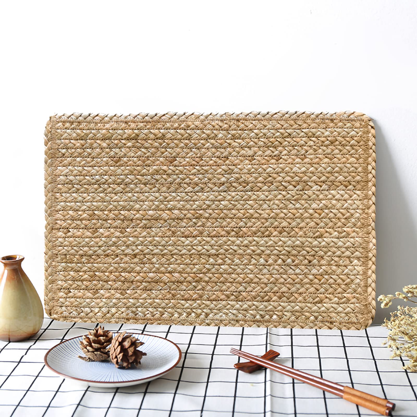 Cy Sisters Woven Placemats Set Of 4 Rattan Placemats Rectangle Natural Placemats Wicker Heavy Braided Straw Placemat Farmhouse S