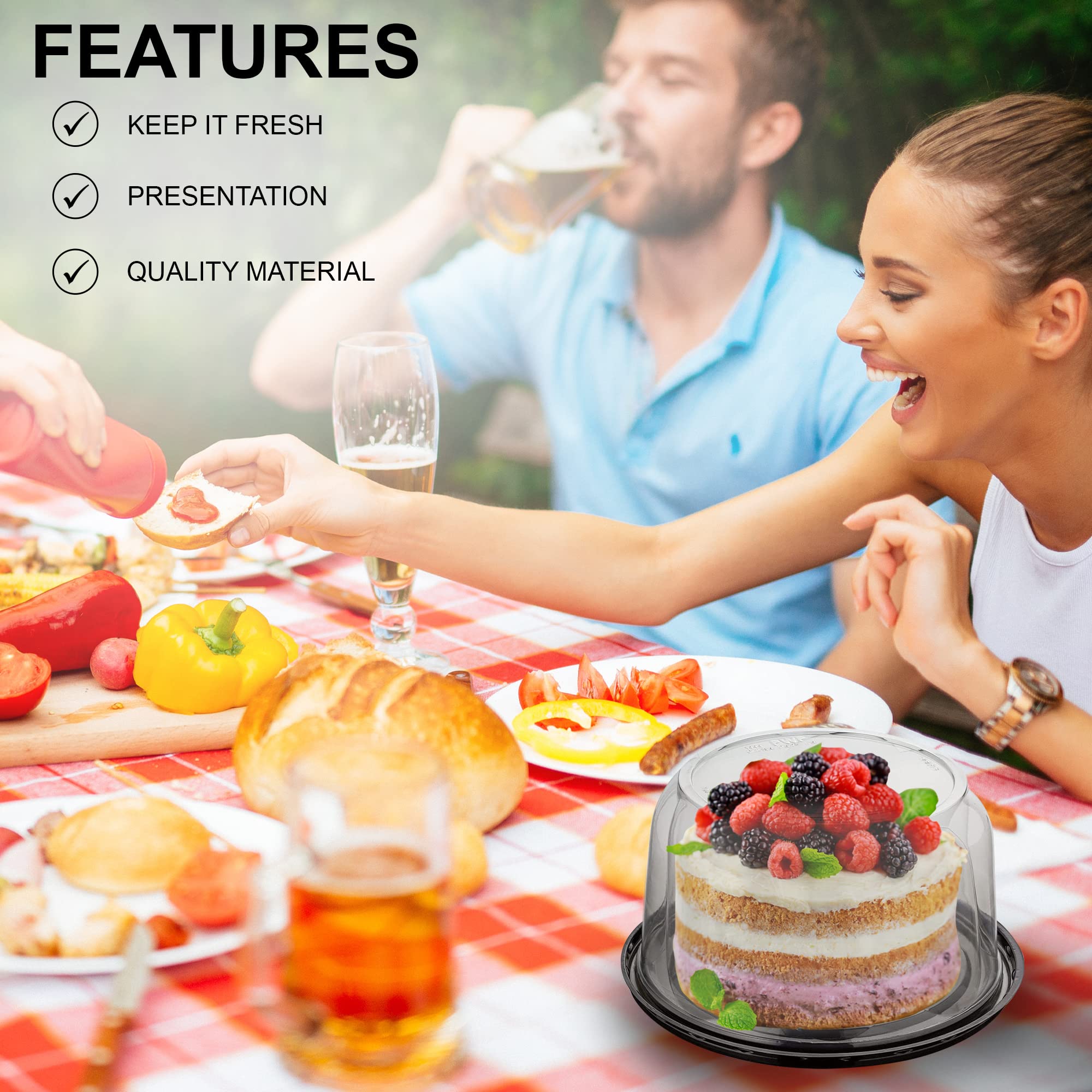 Mt Products Pet Plastic Cake Container With Clear Lid For Optimal Product Visibility For 6    Round Cake - (5 Pieces) Plastic Ba