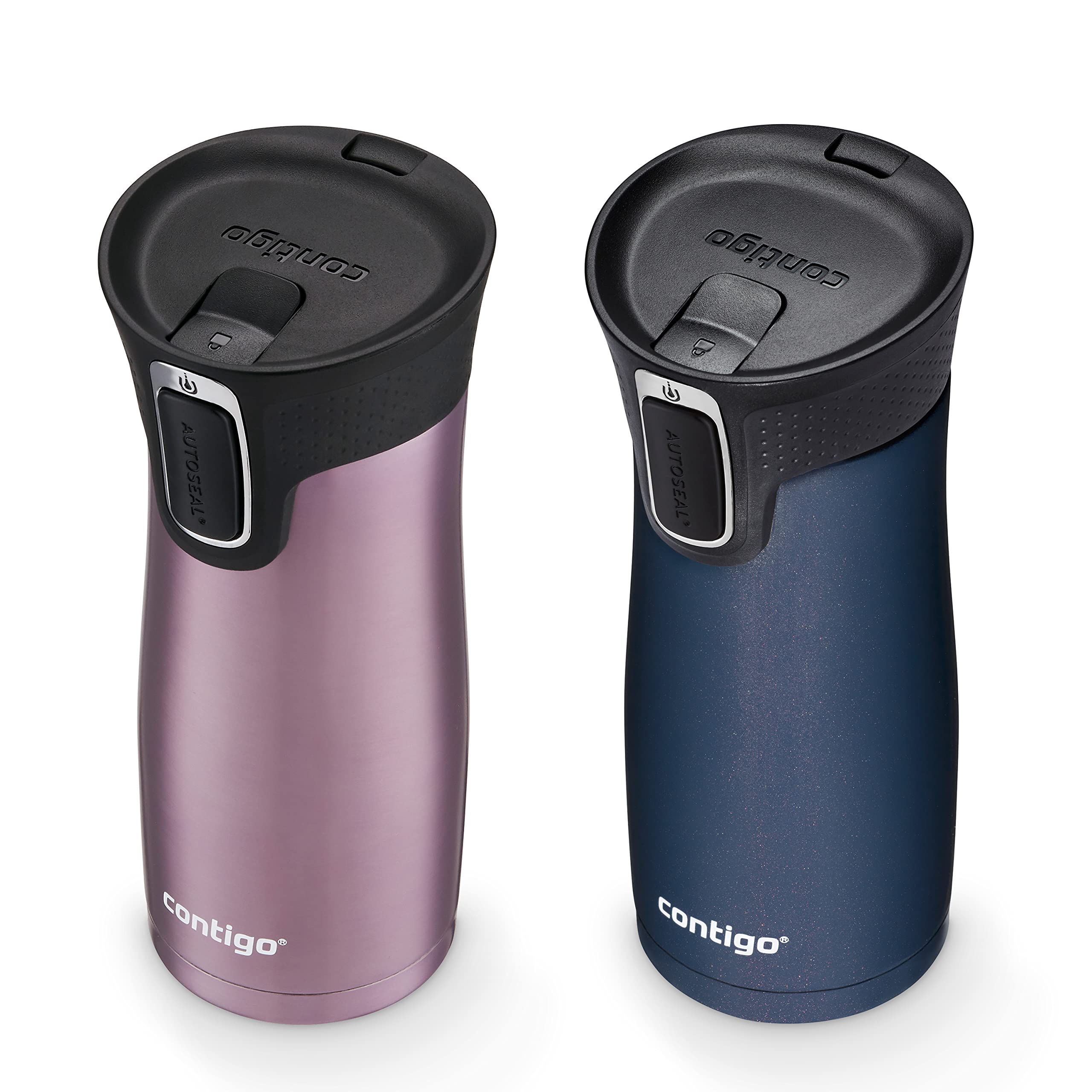 Contigo Autoseal West Loop Stainless Steel Vacuum-Insulated Travel Mug, 16Oz 2-Pack In Vervain & Midnight Berry, Leak And Spill-