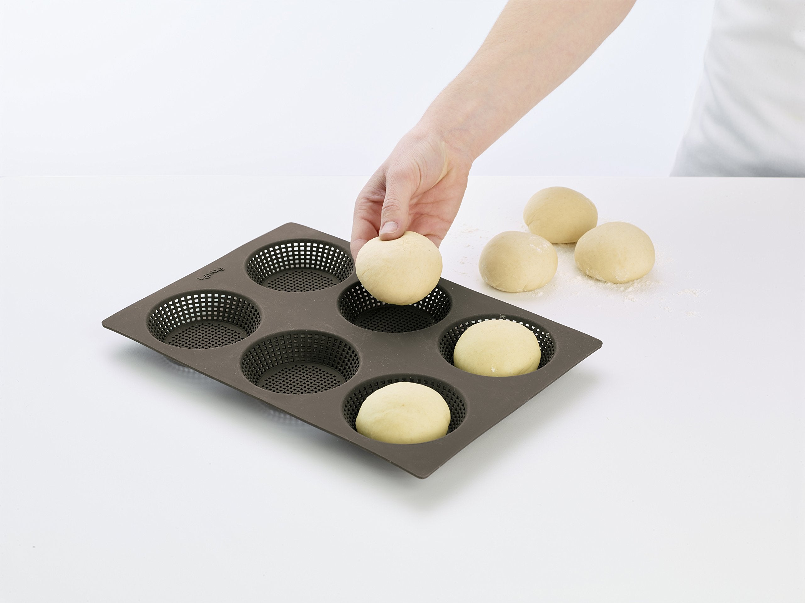 Lekue 6 Cavity Micro Perforated Round Roll Baking Pan, Brown