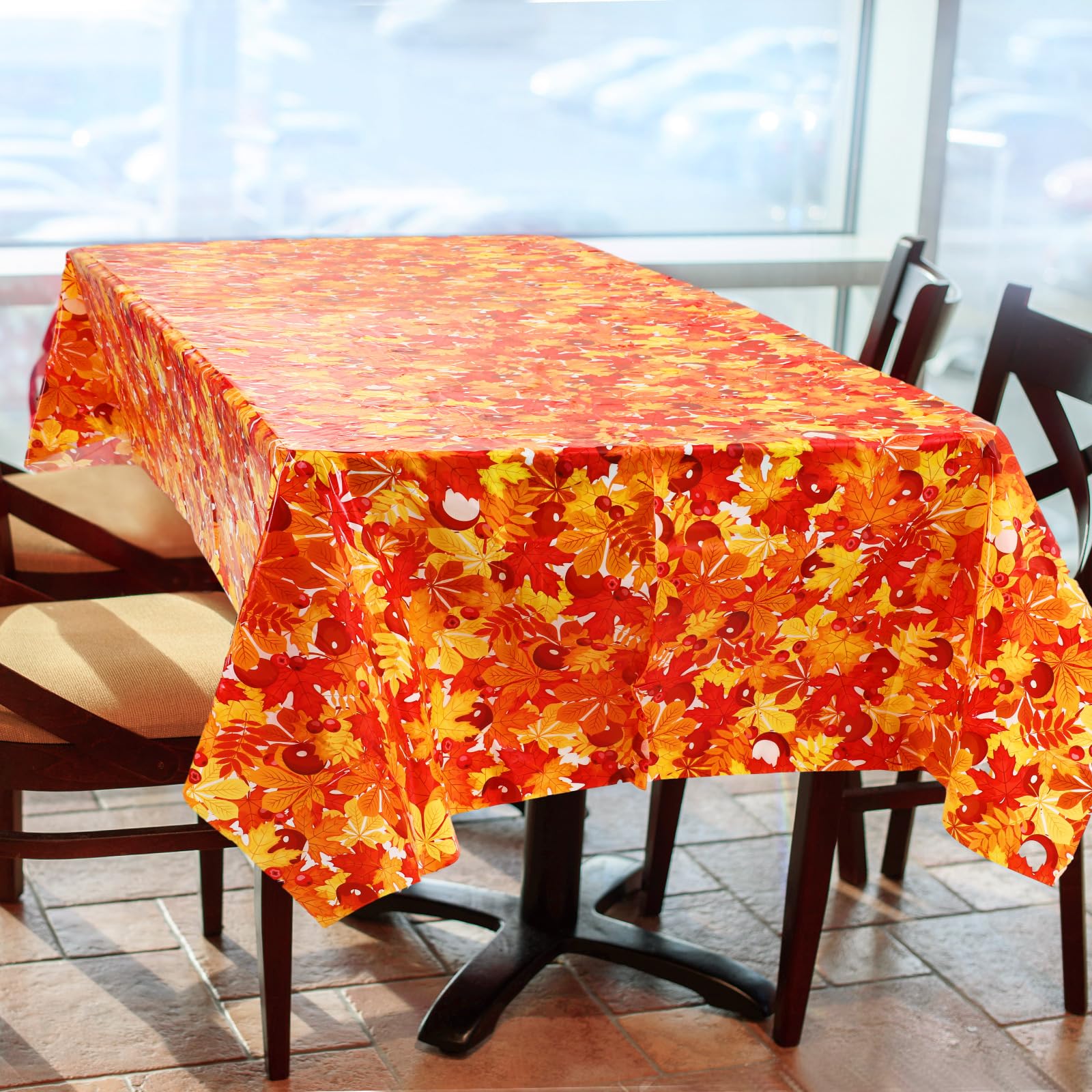 Preboun 10 Pieces Thanksgiving Tablecloth Disposable 54 X 108 Inch Orange Fall Leaf Rectangle Autumn Table Cloth Waterproof Plas