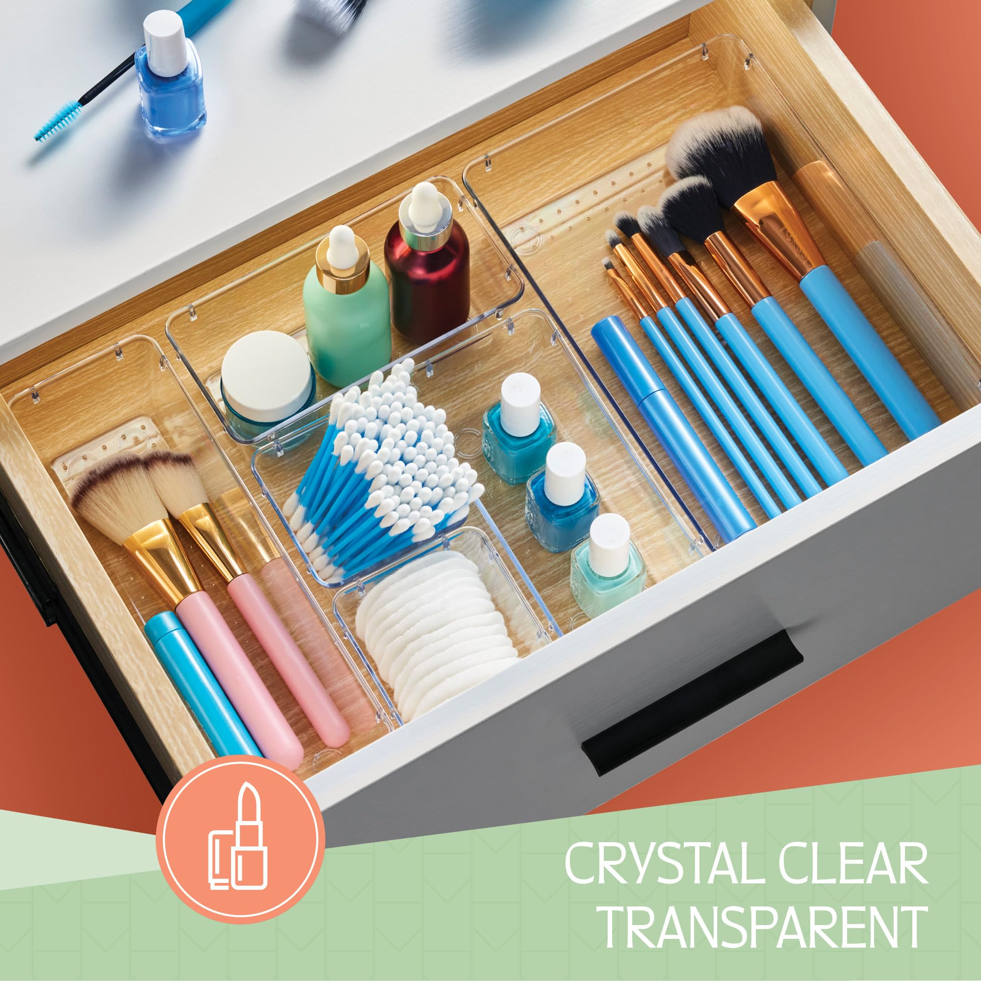 Ruboxa Clear Drawer Organizer, [25 PCS] Plastic Organizers for Home Organization and Storage, Including 4 Sizes Small Bins, Non-