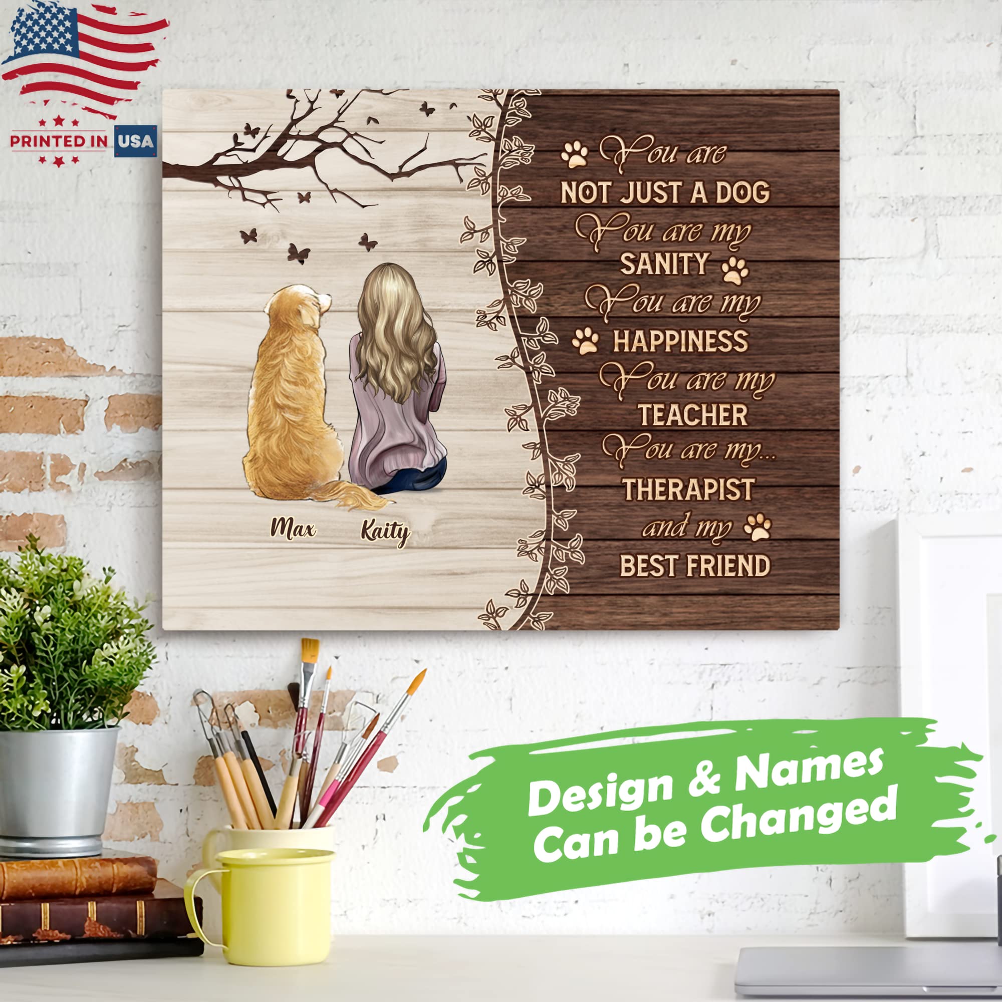 Gossby Custom A Girl And Her Dog Wrapped Canvas Wall Art - Personalized Dog Lover Gift For Women With Design, Name, Dog Breed -