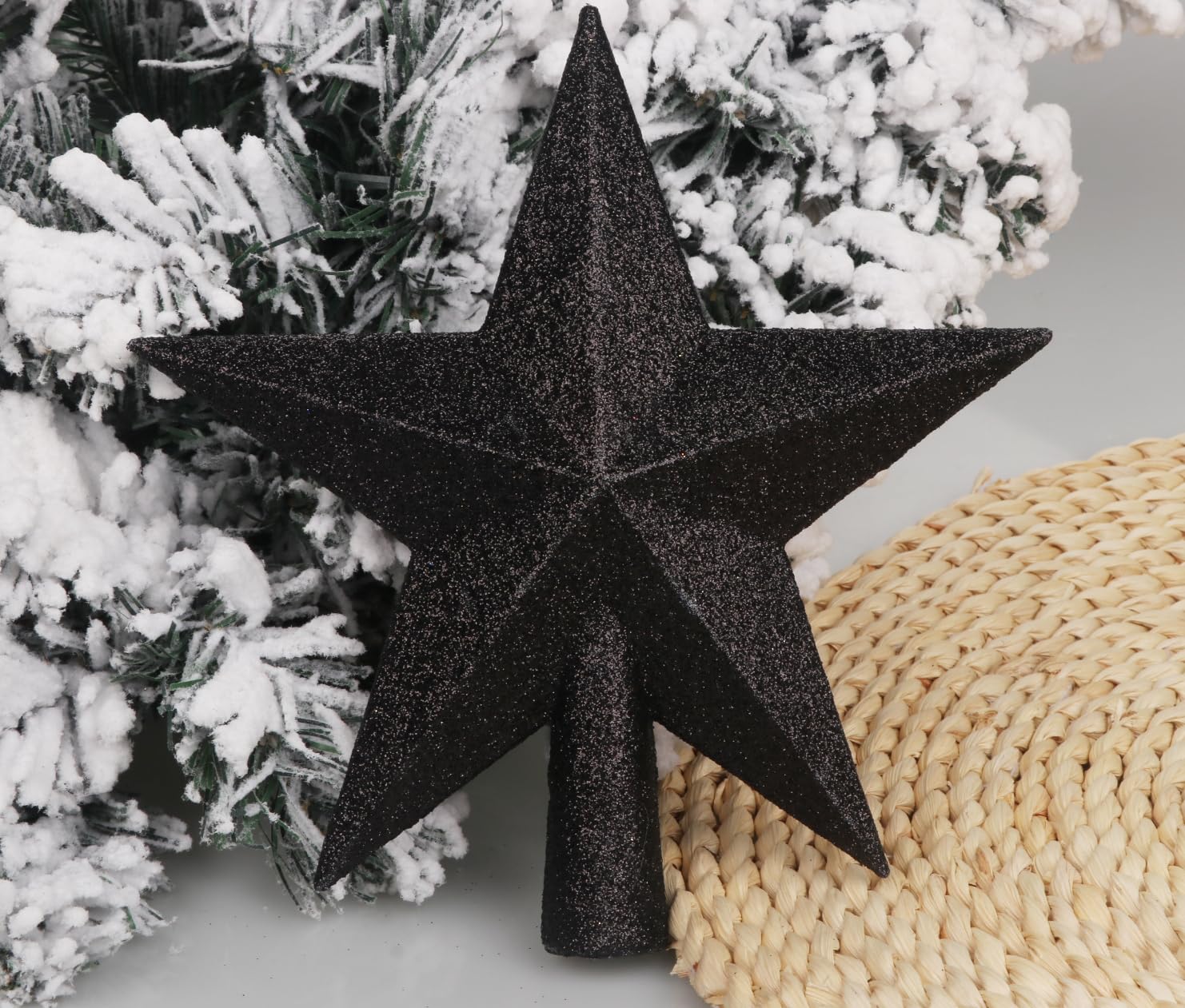 YYCRAFT Glitter Star Tree Topper Christmas Decoration-4 Inch,Black