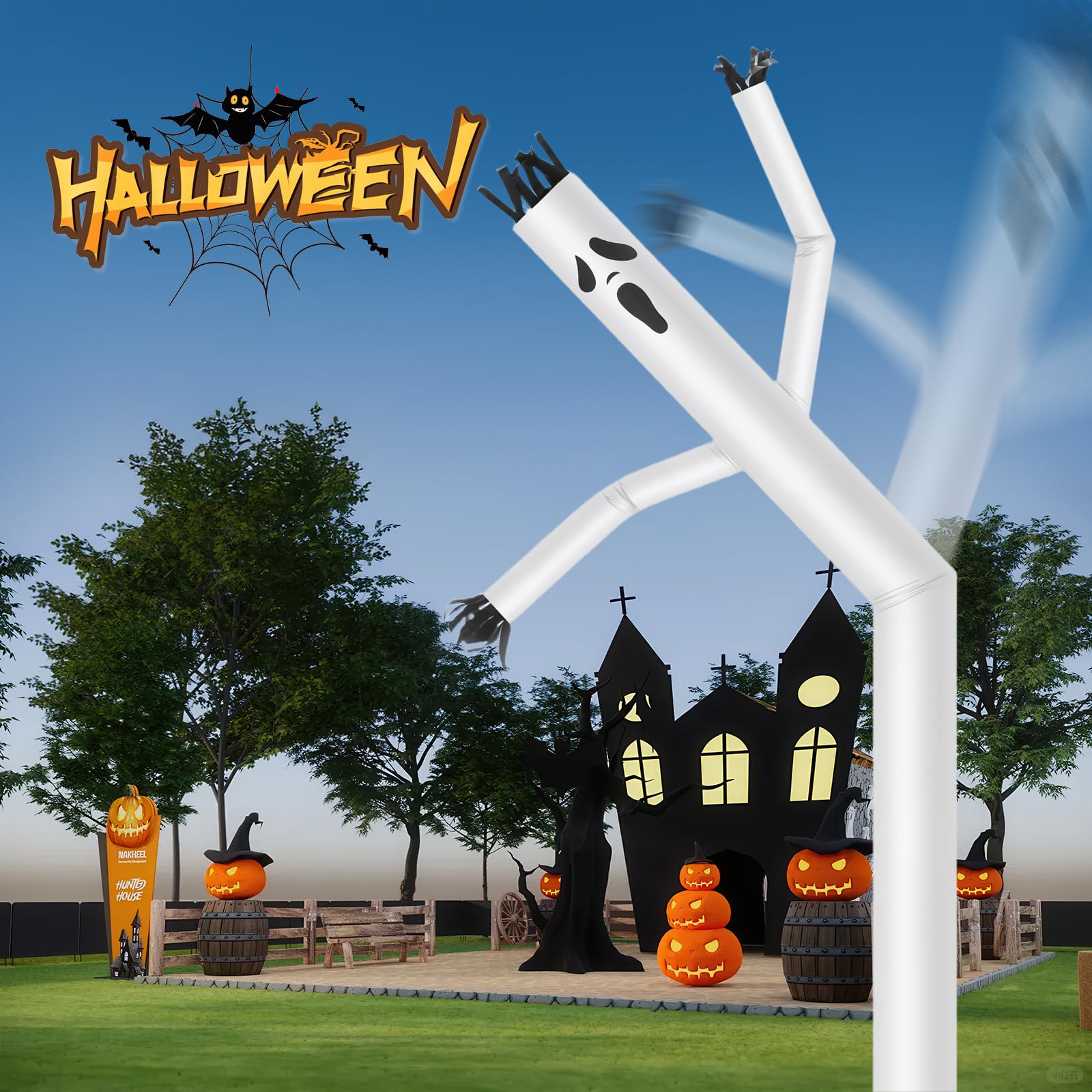 Mkevi Ghost 20ft Air Puppet Dancer Inflatable Waving Tube Man Attachment - Wacky Waving Dancing Tube Guy for Business Promotion