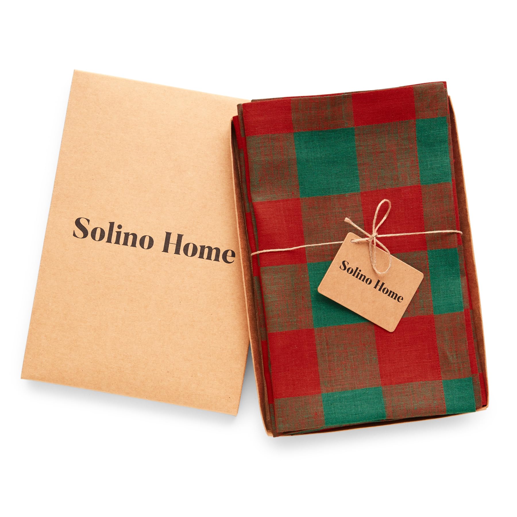 Solino Home Buffalo Check Linen Dinner Napkins 20 X 20 Inch - 100% Pure Linen Red And Green Plaid Cloth Napkins Set Of 4 - Handc