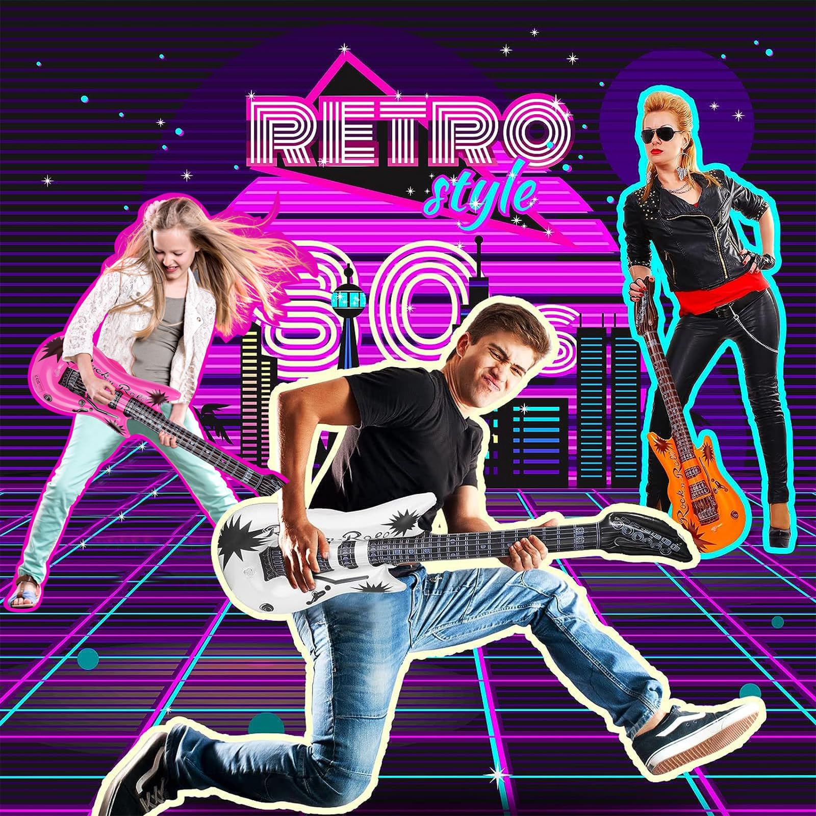 Chitidr 36 Pcs Inflatable Guitars For Parties Bulk Blow Rock Star Guitar Set Rock And Roll Party Decorations Photo Booth Props F