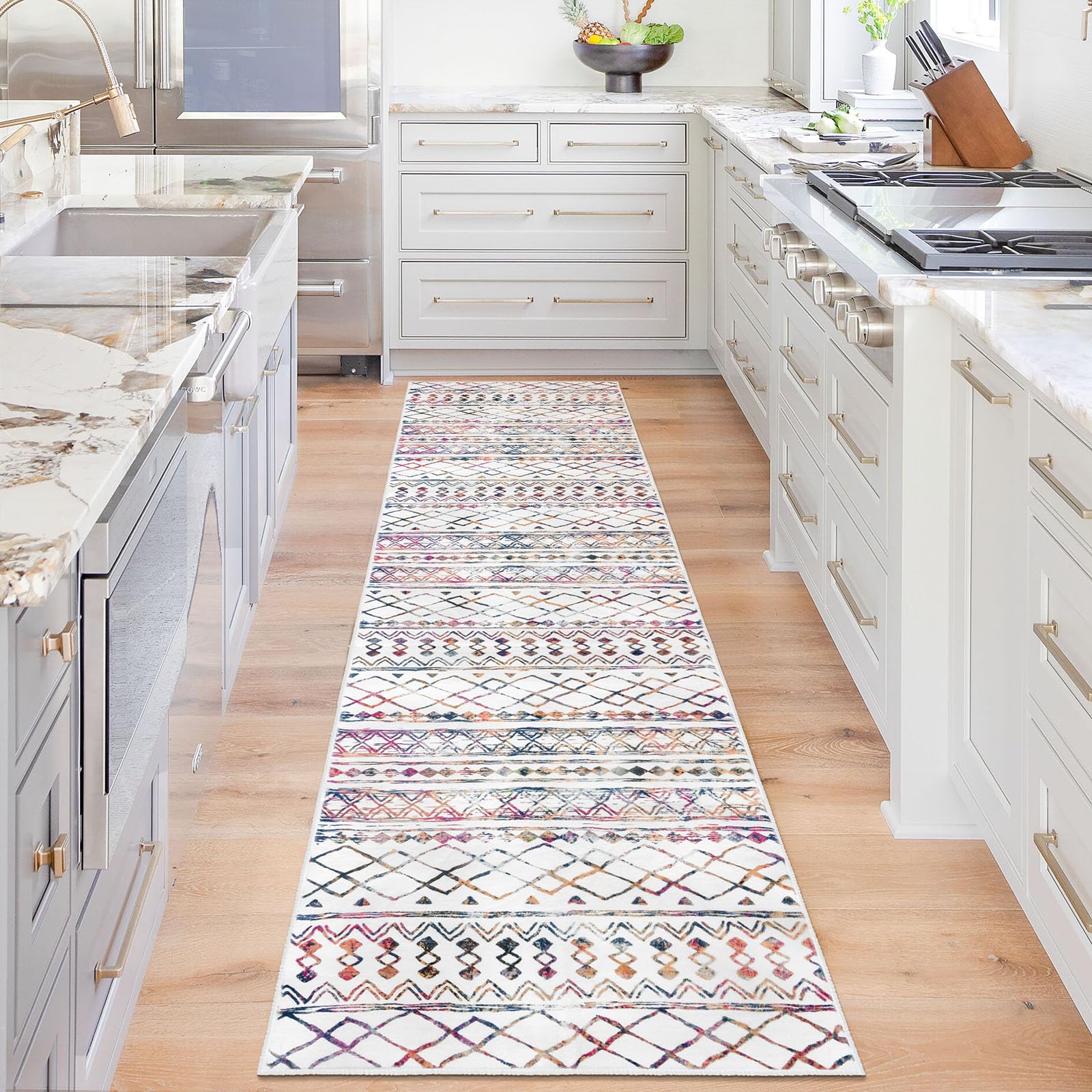 KUTA Moroccan Washable Runner Rug, 2x8 Non-Slip Vintage Multi-Color Boho Hallway Runner Kitchen Runner Rug Ultra Soft Distressed