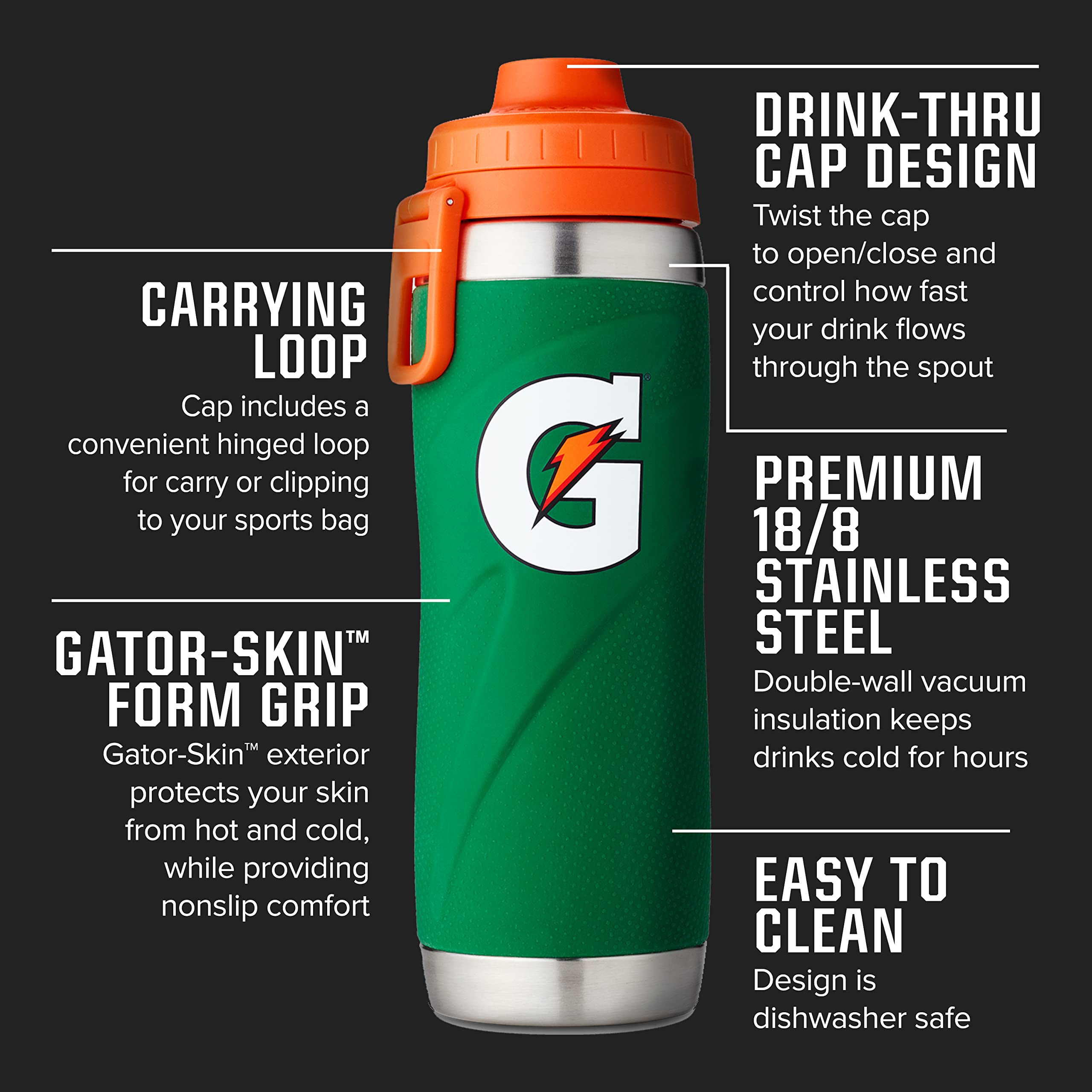 Gatorade Stainless Steel Sport Bottle  26oz  Double-Wall Insulation