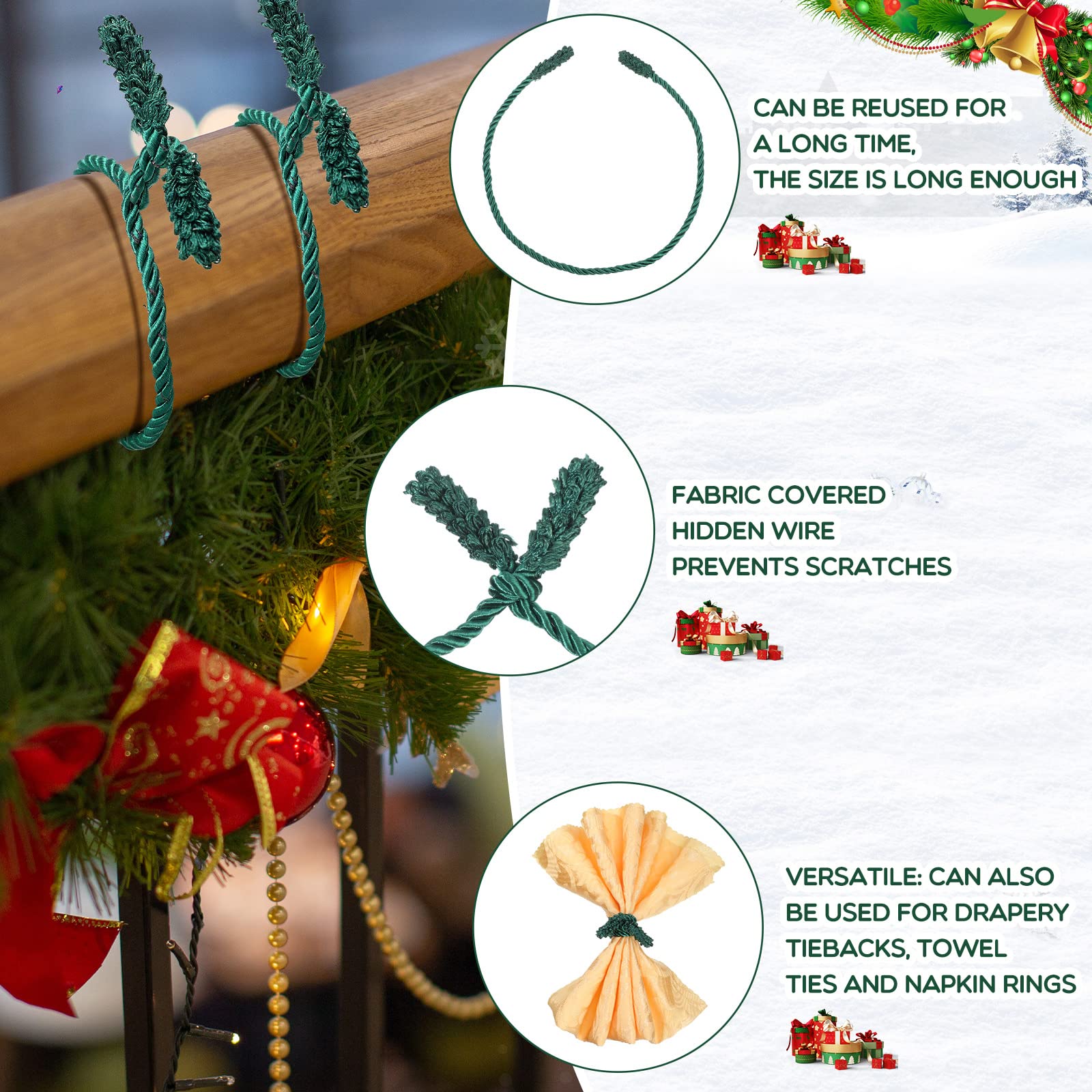 Zhengmy 32 Pcs 20 Inches Christmas Garland Ties Christmas Decorative Twist Ties for Banister Reusable and Flexible Twist for Xma