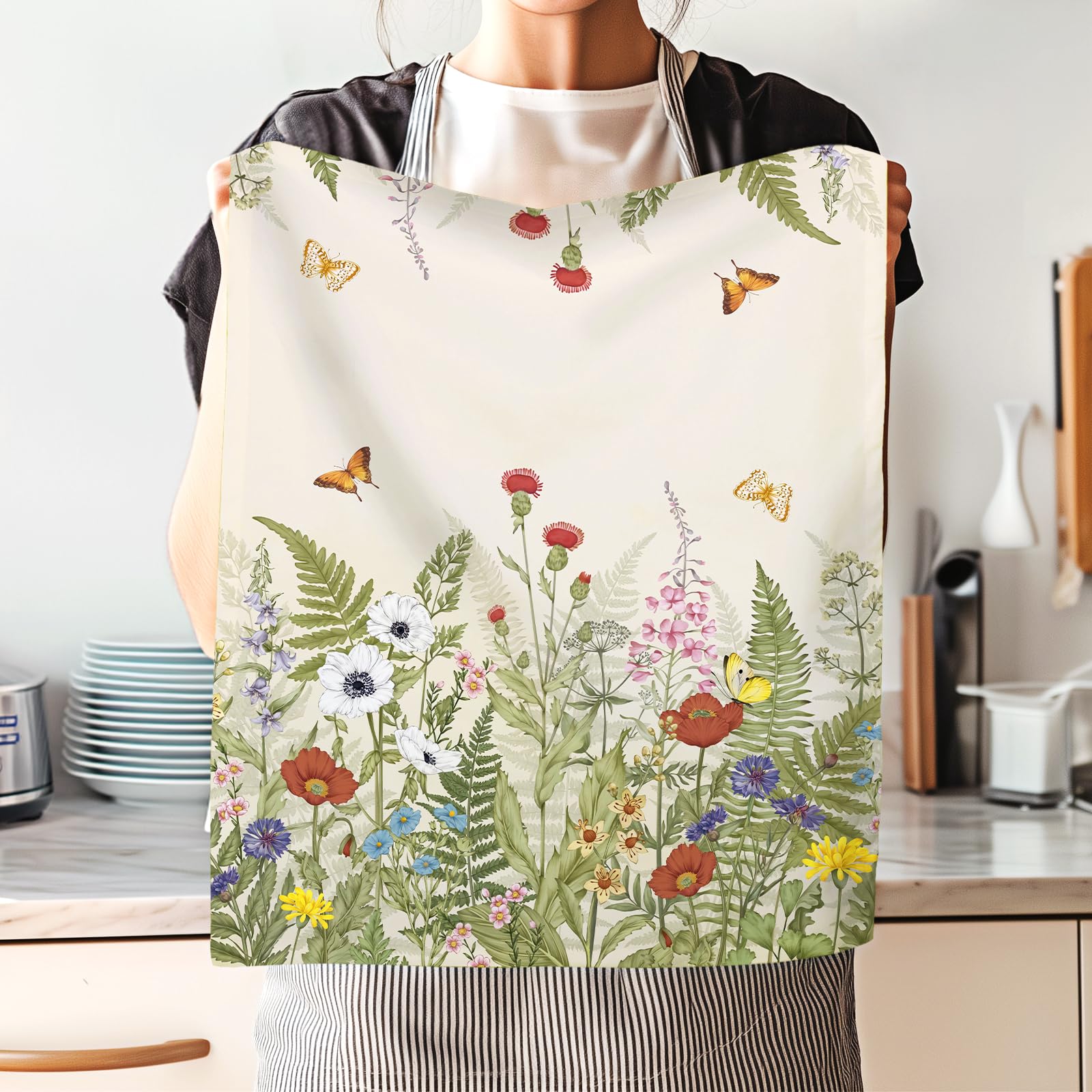 Arquiel Boho Grass Tea Towels, Cotton Kitchen Towel 18.9    27.5 Inch, Quick Drying Dish Cloth For Party Anniversary Holiday Dec