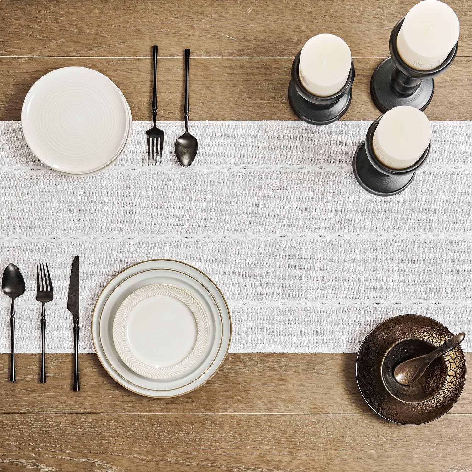 Zeemart Farmhouse Table Runner, Rustic Table Runners 108 Inches Long, Linen Boho Table Runner, Braided Striped White Table Runne