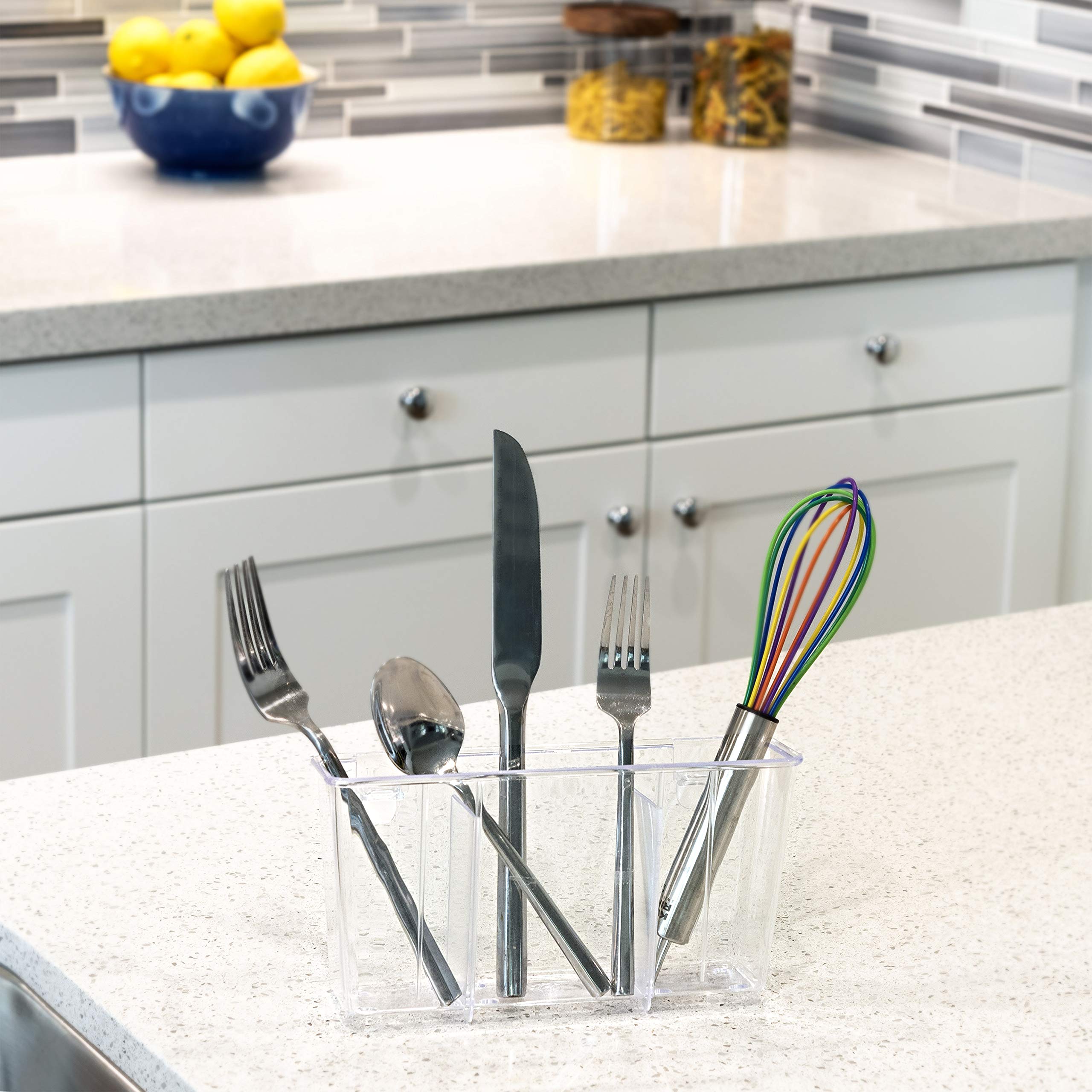 Cutlery Holder (Clear) (4.5''H X 7.75''W X 2.25''D)
