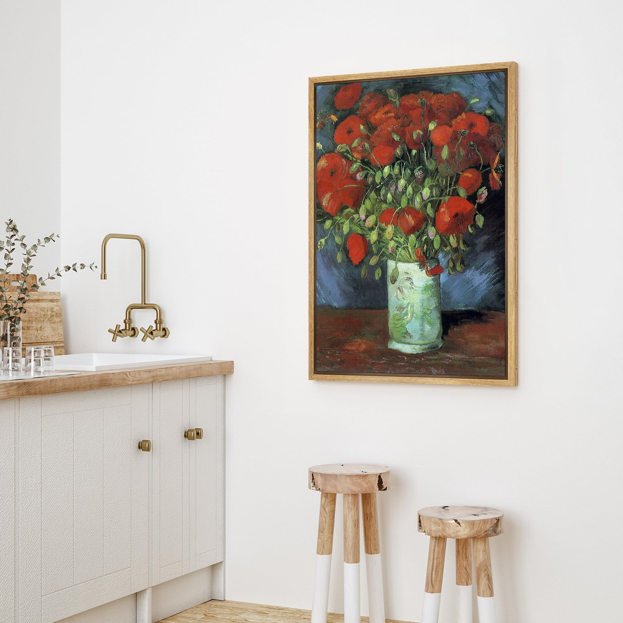 Wall26 Framed Canvas Print Wall Art Vase With Red Poppy Flowers By Vincent Van Gogh Classic Historic Illustrations Fine Art Deco