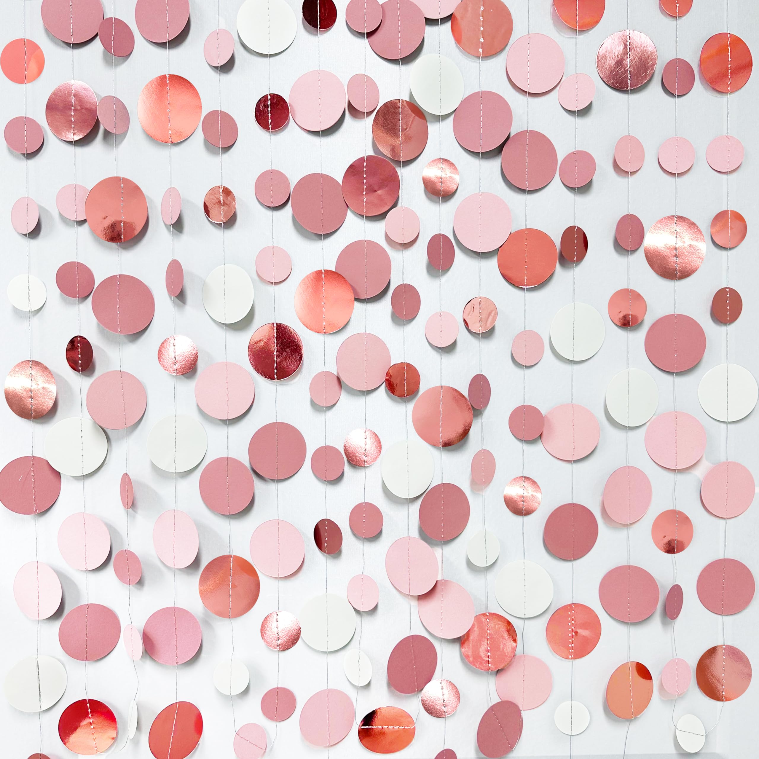 Rose Gold Party Decorations Dusty Pink Circle Dots Garland Blush Pink Hanging Paper Polka Dot Streamer For Birthday Wedding Brid