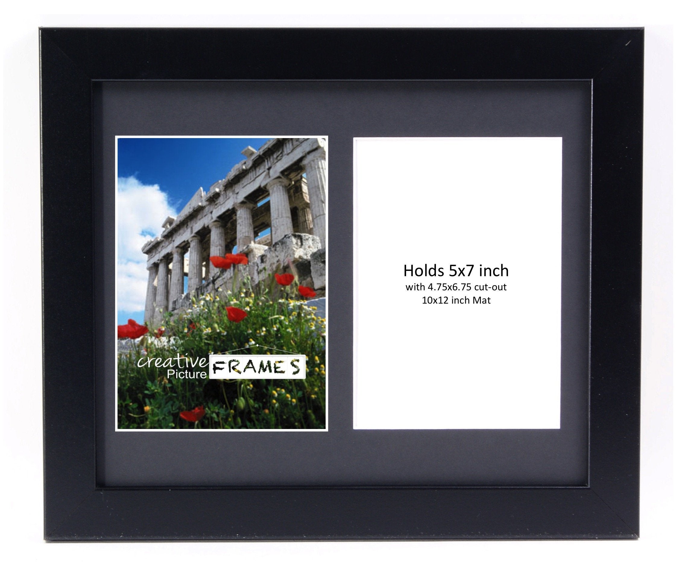 CreativePF- 2 Opening Glass Face Black Picture Frame Holds 5 by 7-inch Media with 10x12-inch Black Mat Collage including Full St