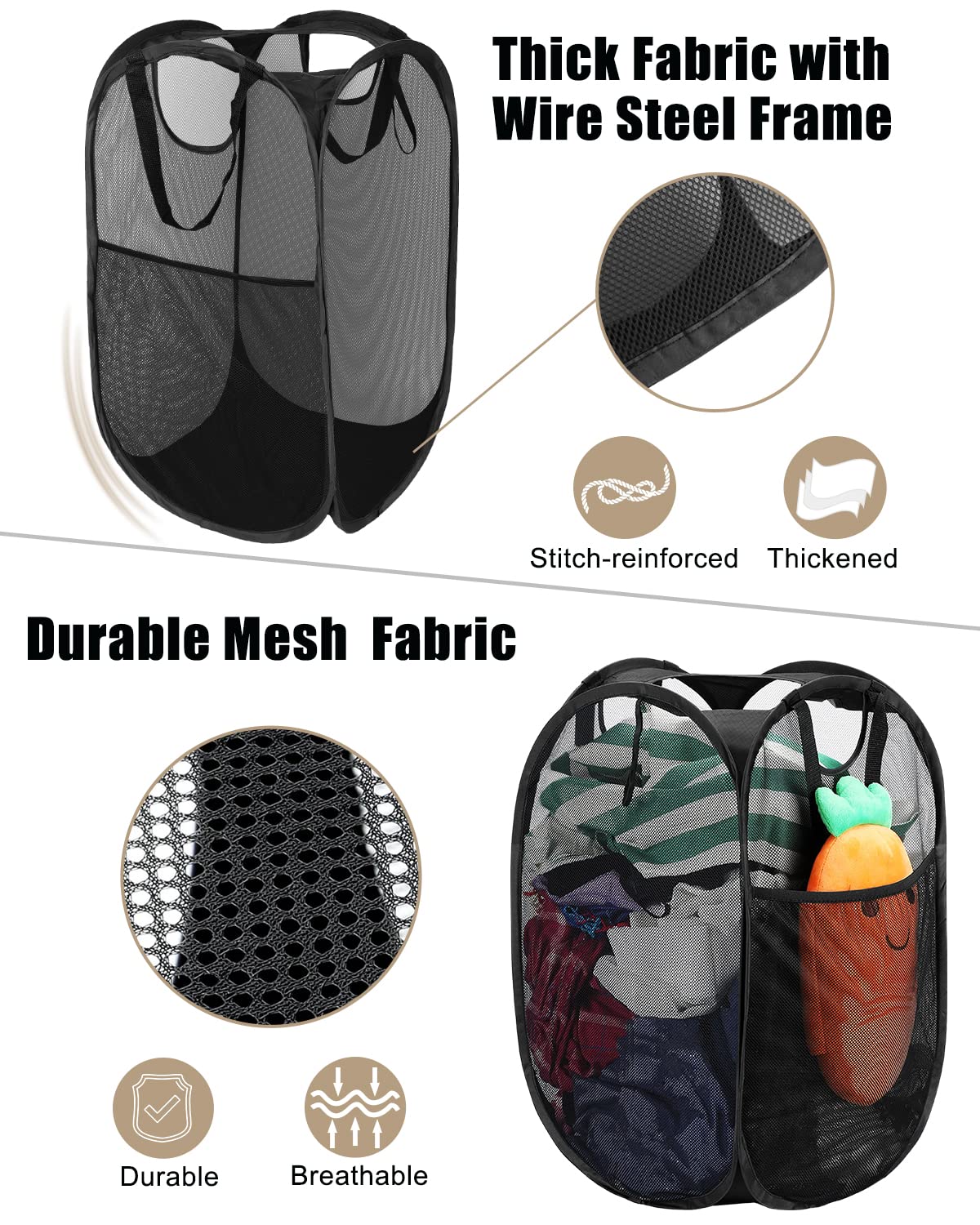 House Again Mesh Popup Laundry Hamper, [Reinforced] Collapsible Laundry Basket, Foldable Pop Up Hamper With Durable Handles, Eas