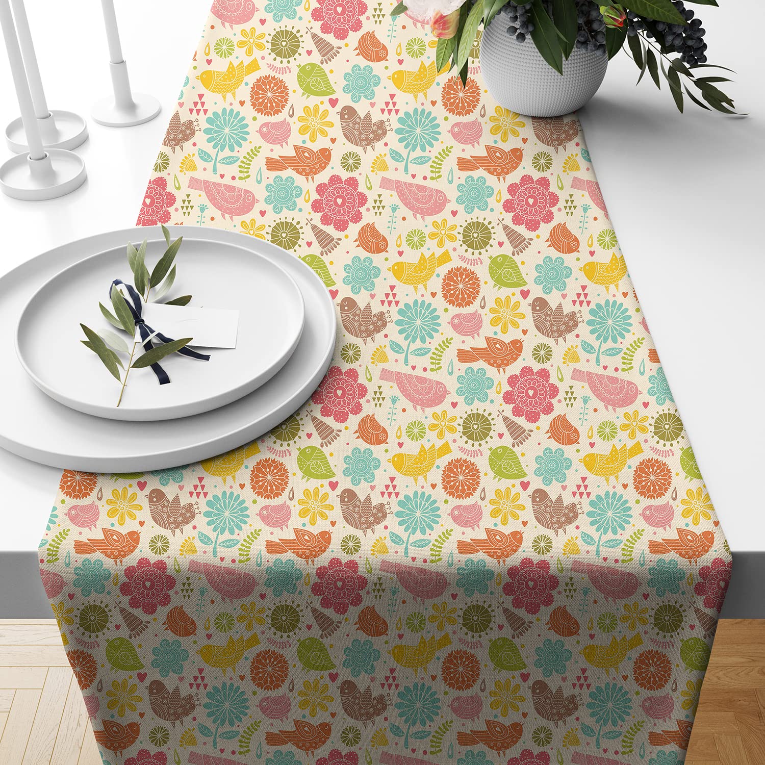 BRICK HOME Floral Printed Poly Cotton 4 Seater Table Runner and Bed Runner (13 x 60 Inches)