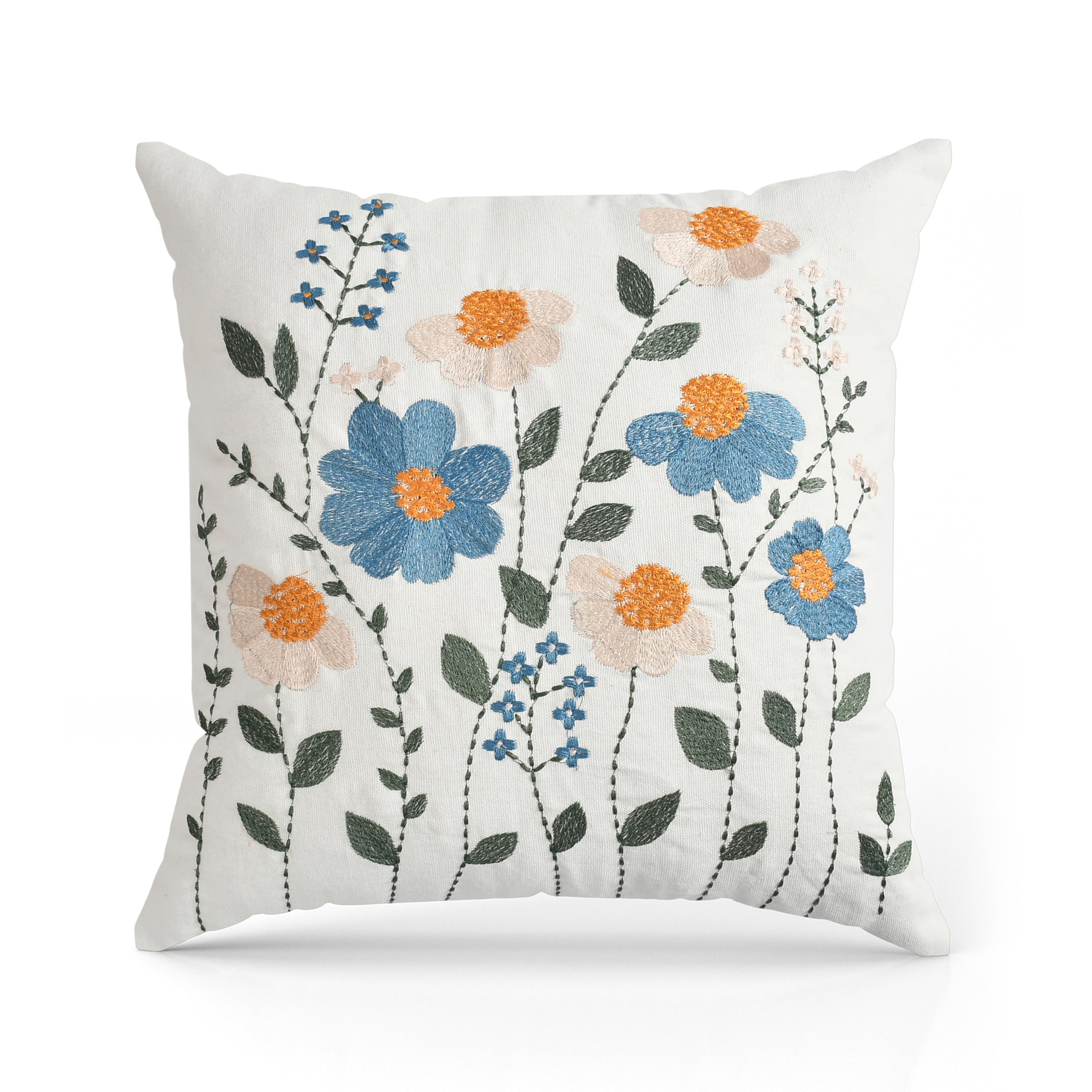 Wisdom Decor Sofa Cushion Cover Cotton For Living Room Couch Soft Pillow Cover (White Flower, 16 X 16)