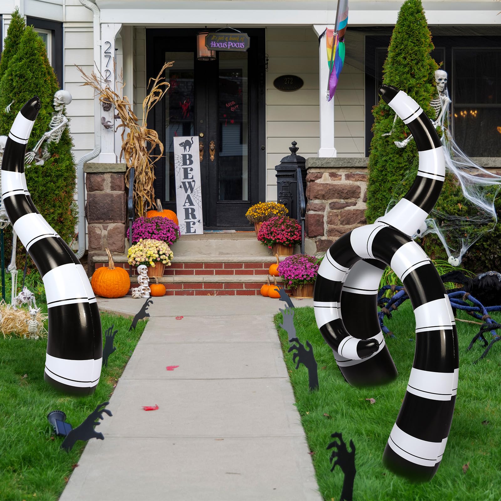 Jetec 3 Pcs Halloween Sandworm Inflatable Decorations Large 43, 39, 31.5 Black and White Striped Yard Signs Scary Spooky Hallowe